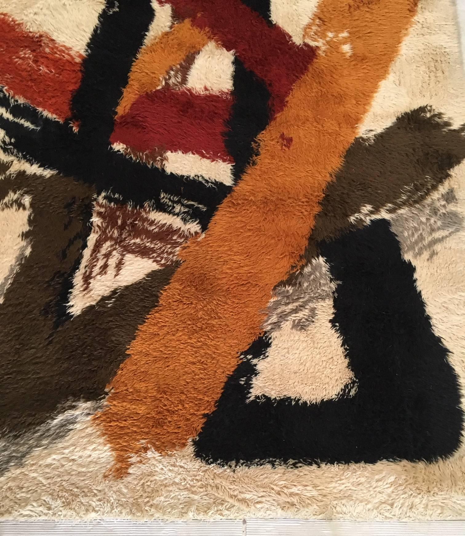 Mid-Century Modern Midcentury Abstract Iconic Carpet Manner of Artist Franz Kline For Sale