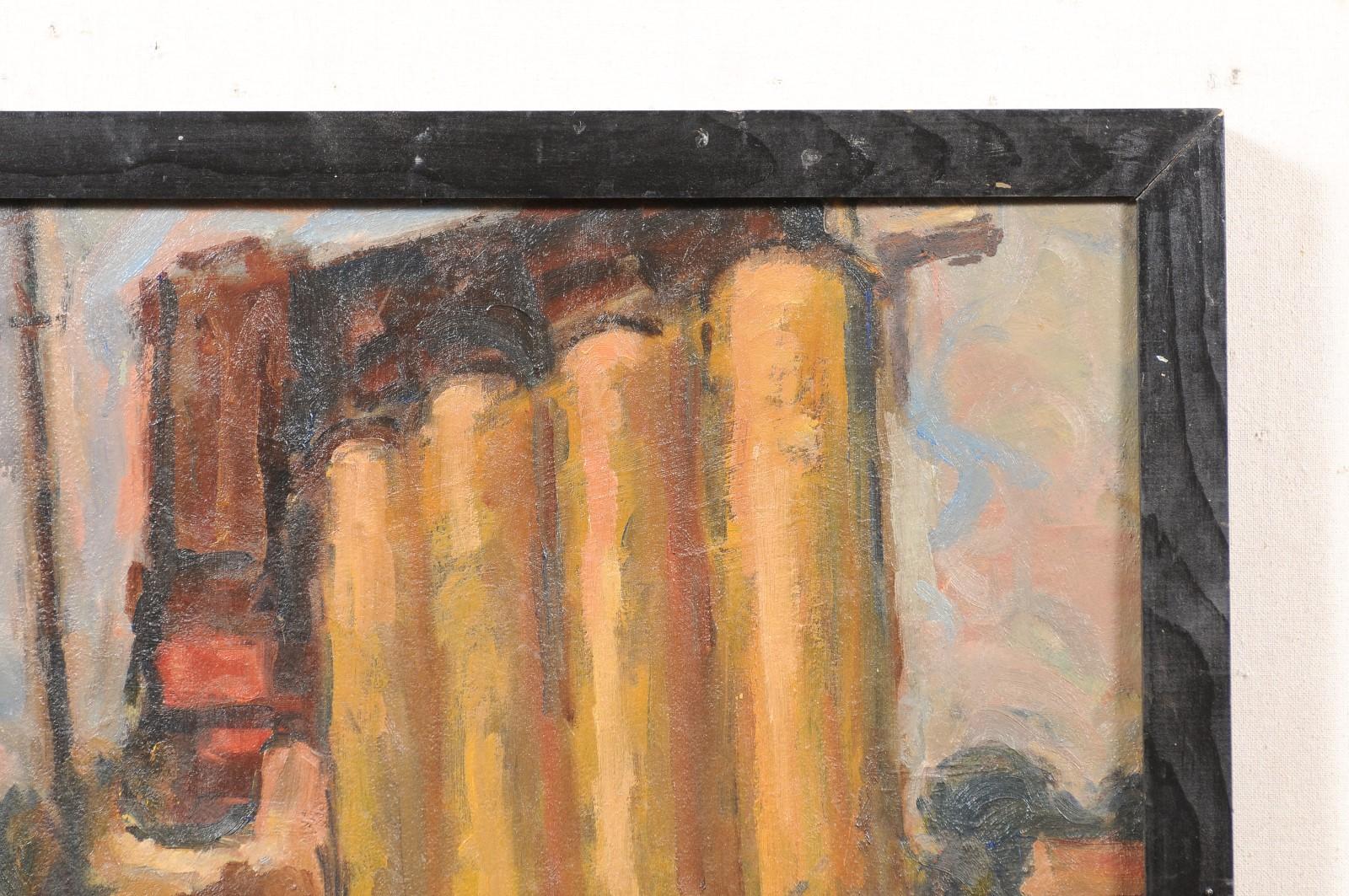 Peinture abstraite du milieu du siècle dernier « Paysage de campagne » dans un cadre rustique en bois noir Bon état - En vente à Atlanta, GA
