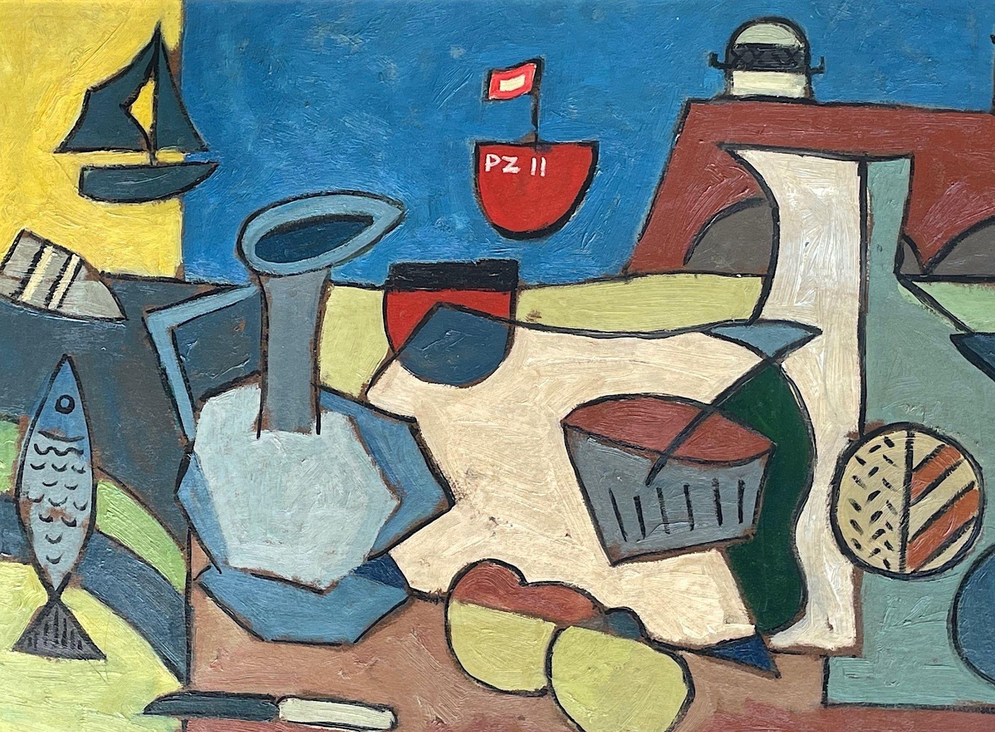 Mid Century Abstract Still Life, Set Against a Harbour Backdrop In Good Condition For Sale In London, GB