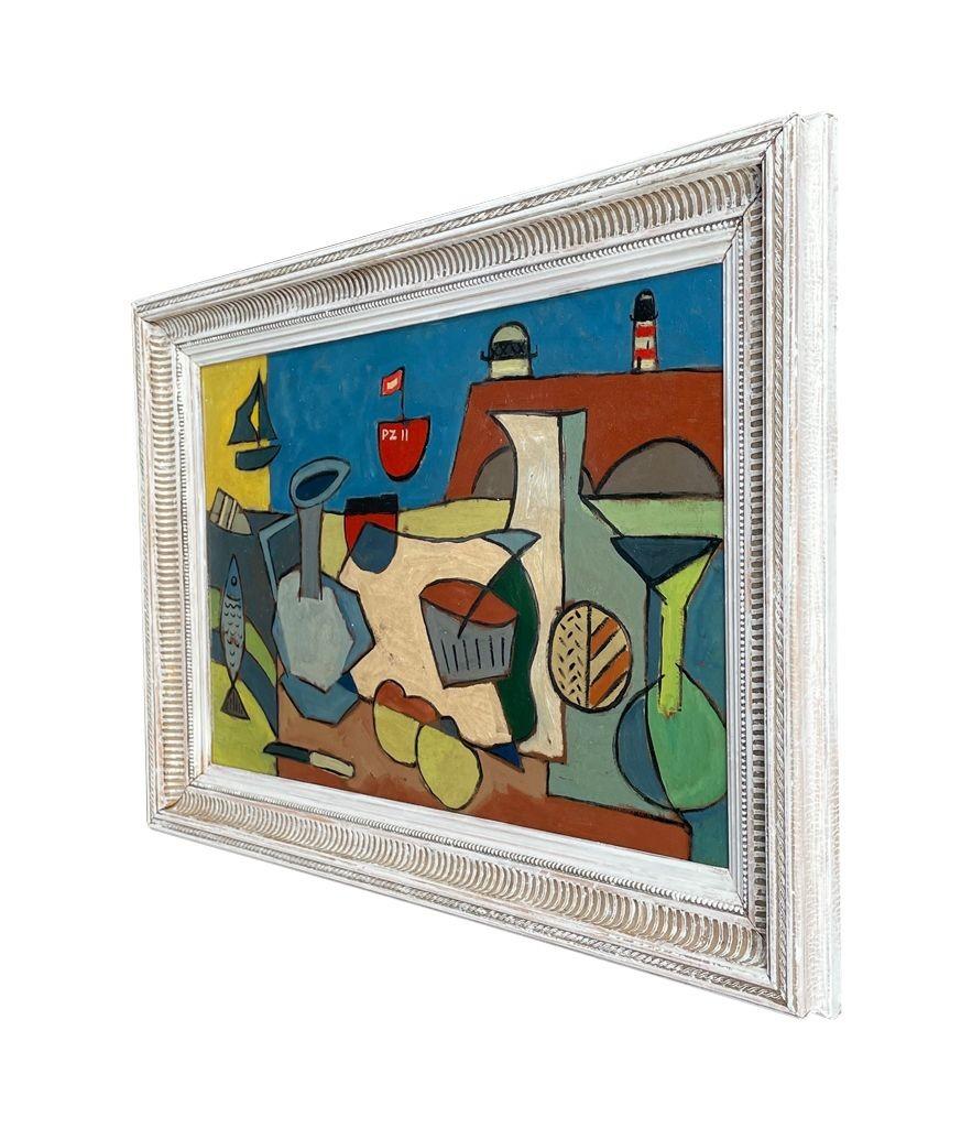 20th Century Mid Century Abstract Still Life, Set Against a Harbour Backdrop For Sale