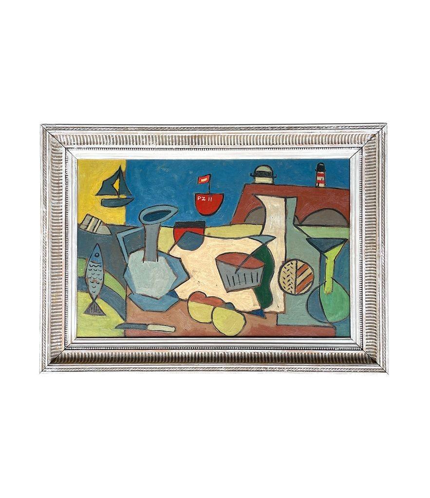 Mid Century Abstract Still Life, Set Against a Harbour Backdrop For Sale 2