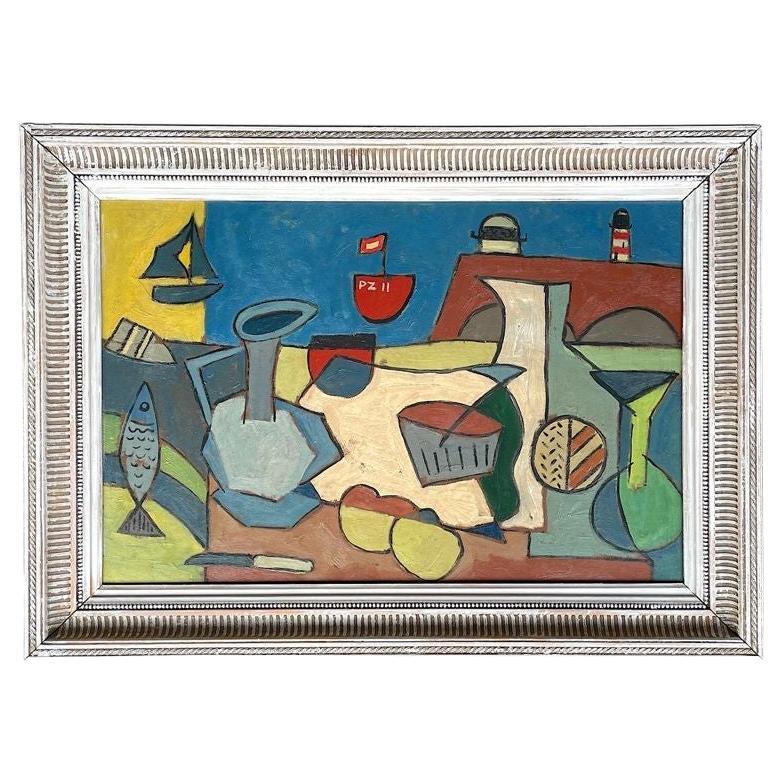 Mid Century Abstract Still Life, Set Against a Harbour Backdrop For Sale