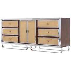 Midcentury American Faux Cane and Chrome Sideboard
