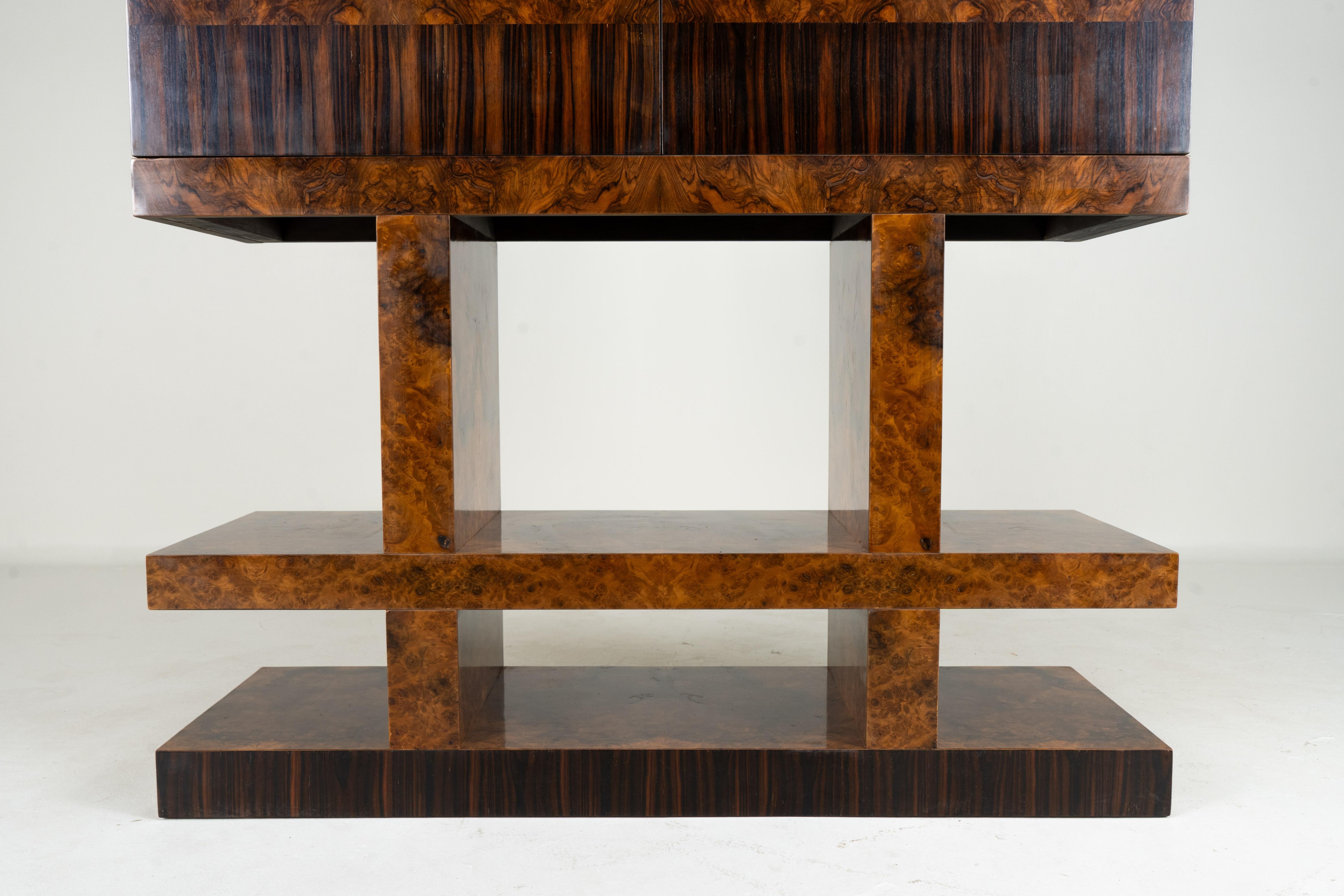 A Mid-Century Bar Cabinet with Walnut Burl Doors For Sale 4