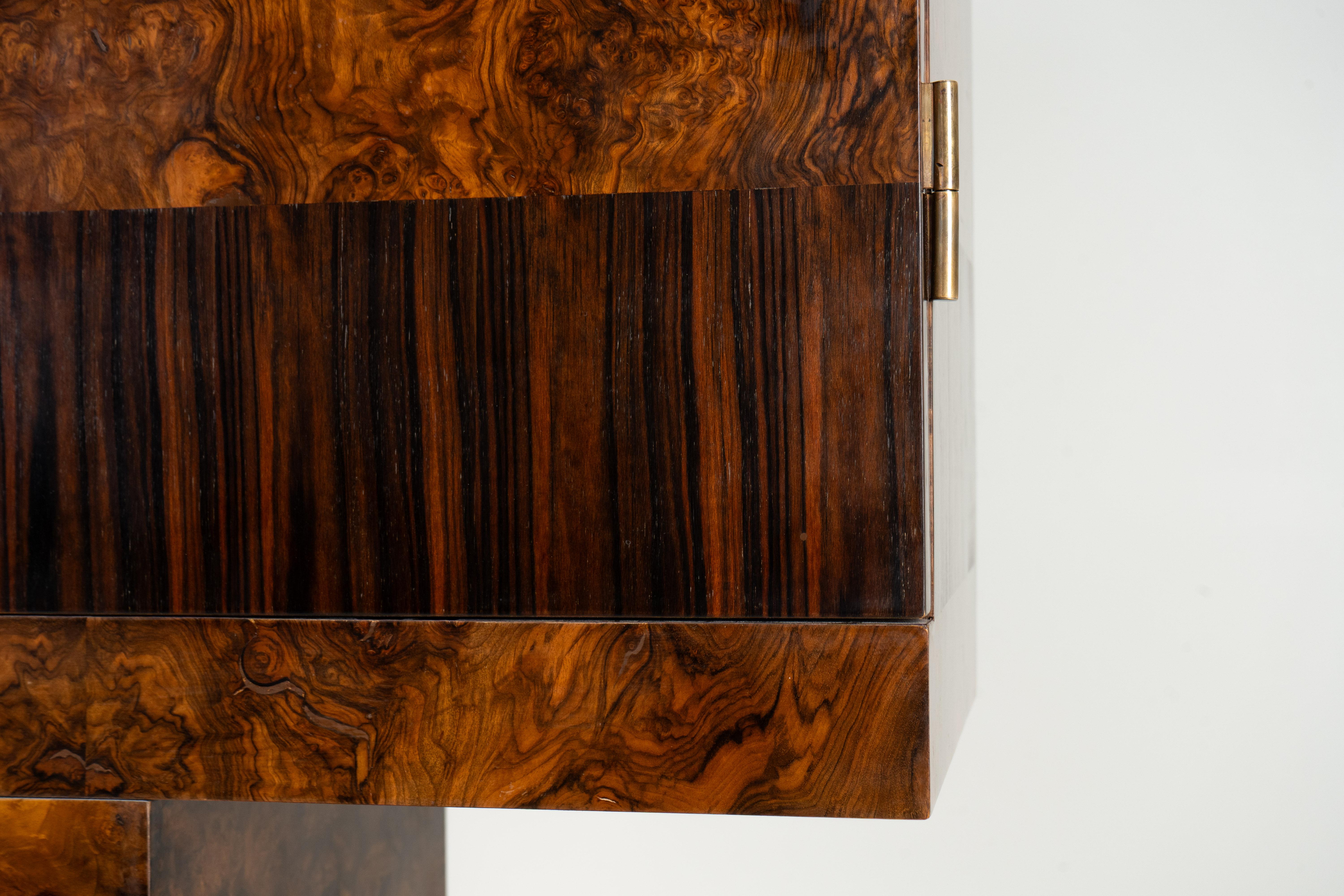 A Mid-Century Bar Cabinet with Walnut Burl Doors For Sale 7
