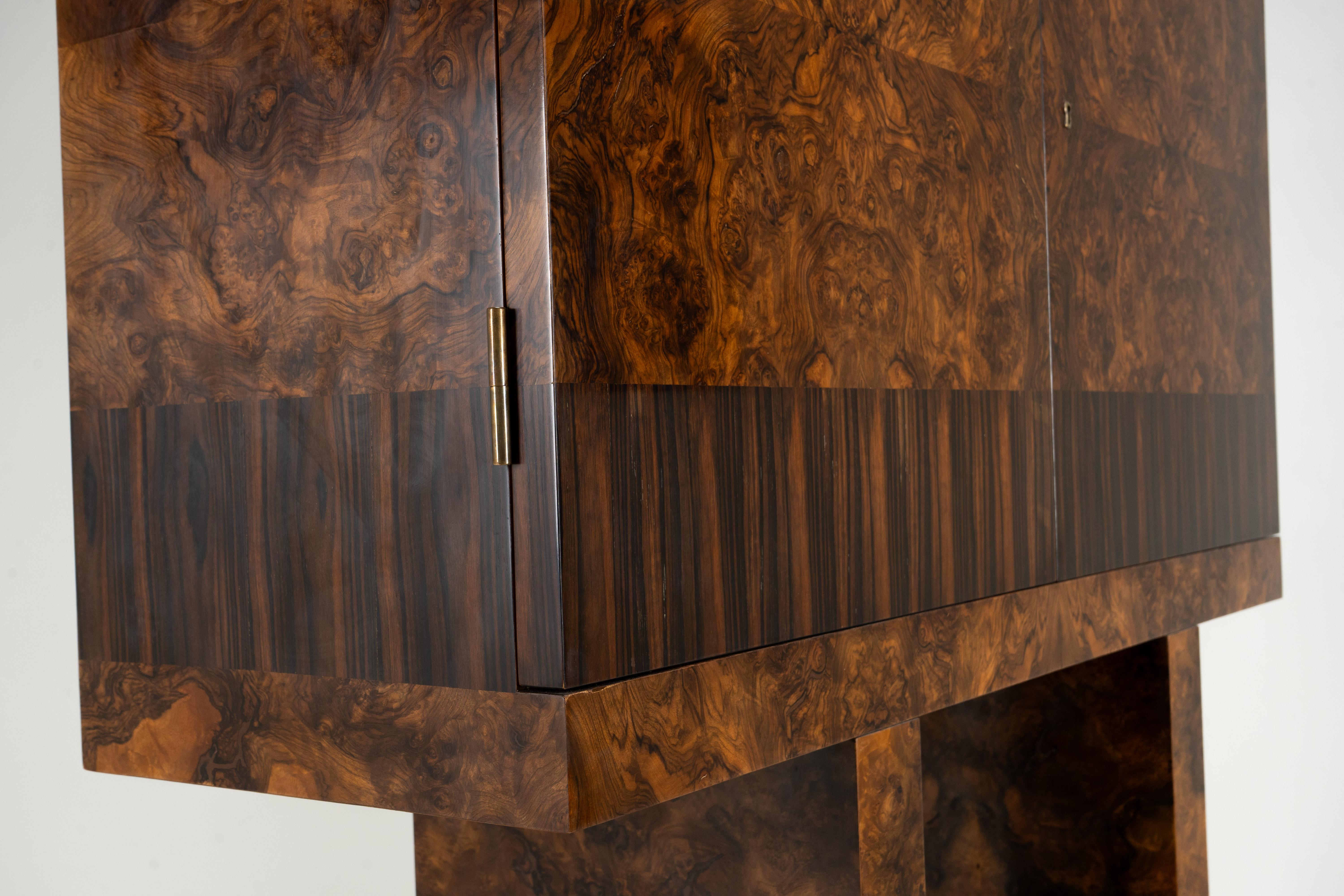 A Mid-Century Bar Cabinet with Walnut Burl Doors For Sale 9