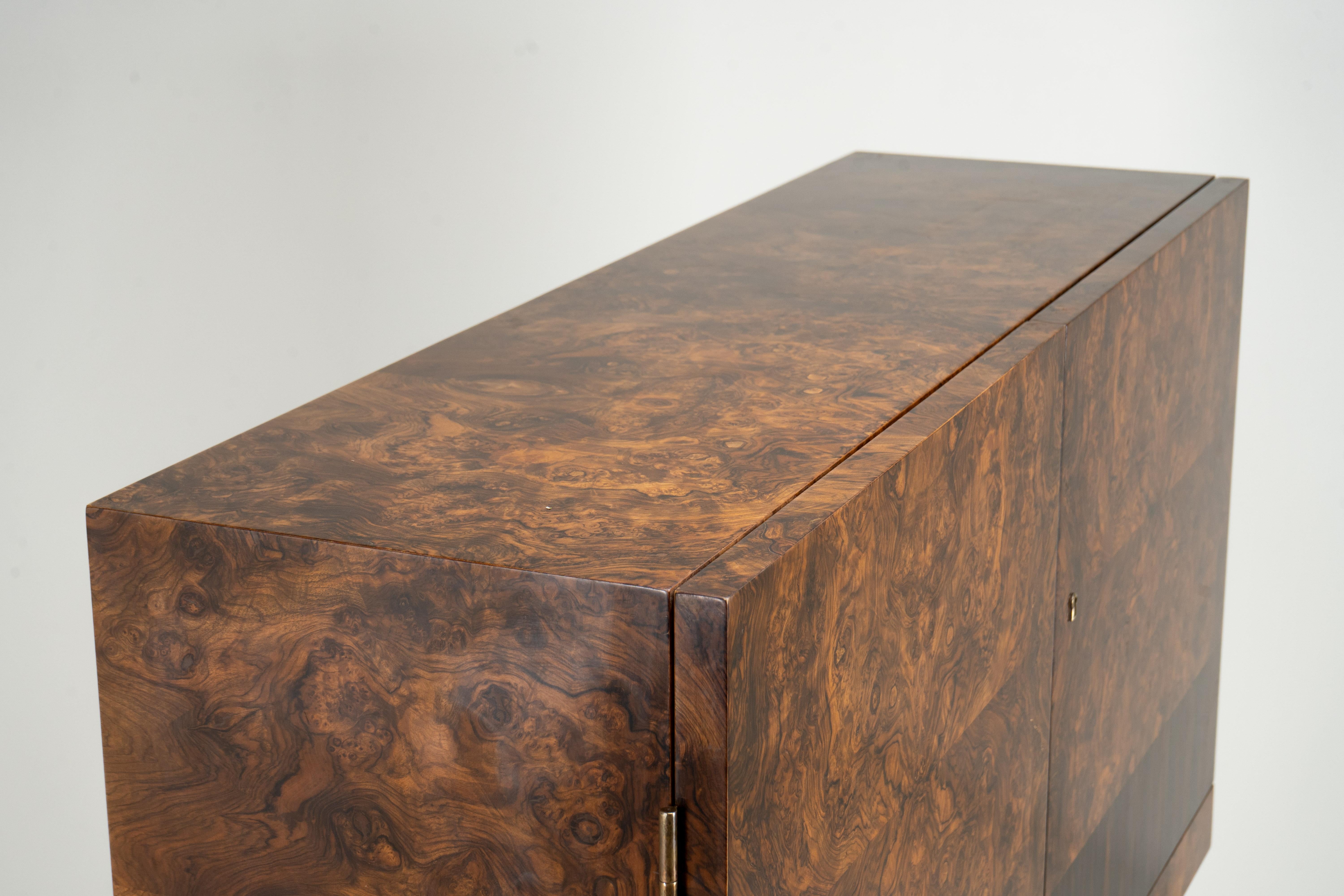 A Mid-Century Bar Cabinet with Walnut Burl Doors For Sale 10