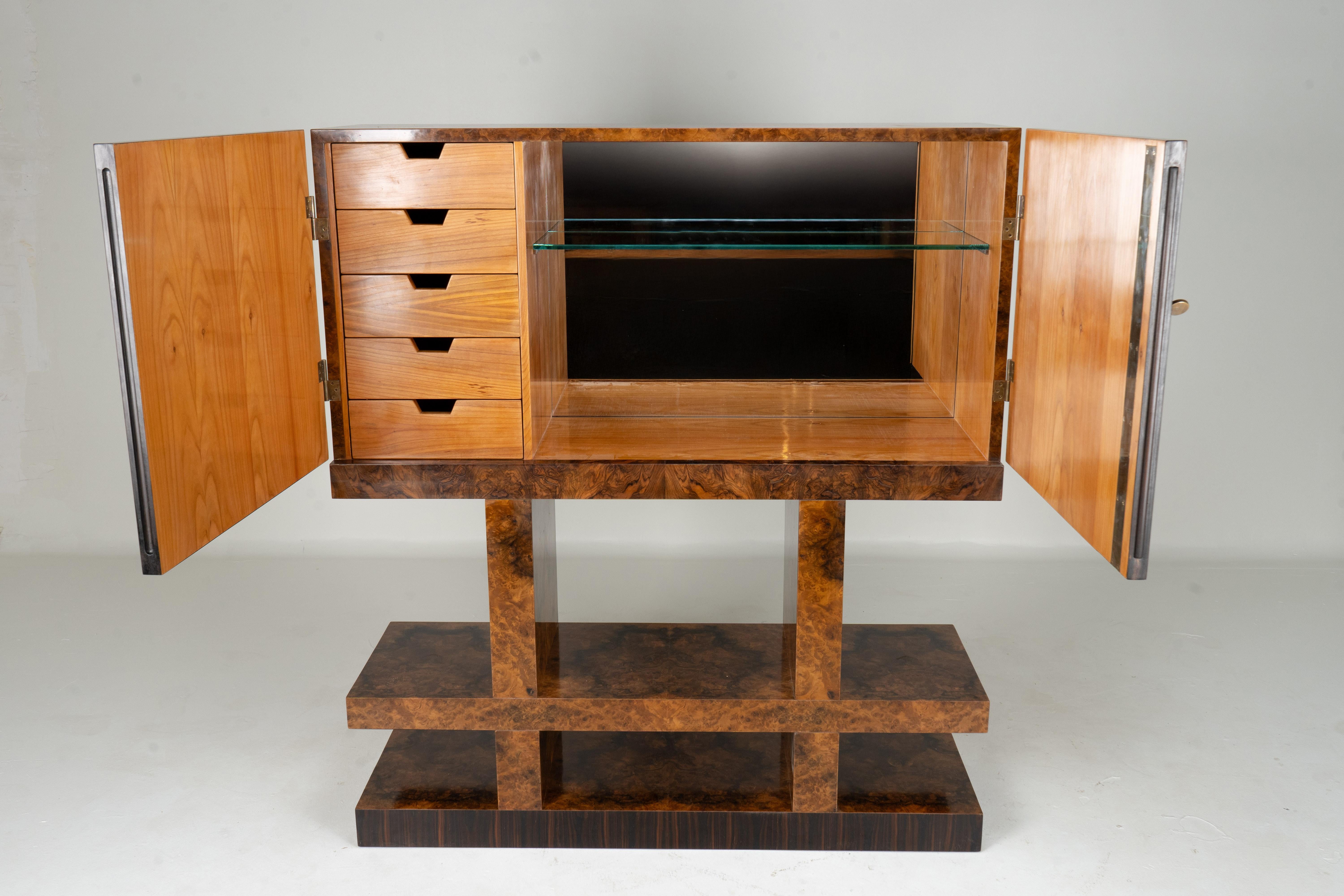 French A Mid-Century Bar Cabinet with Walnut Burl Doors For Sale