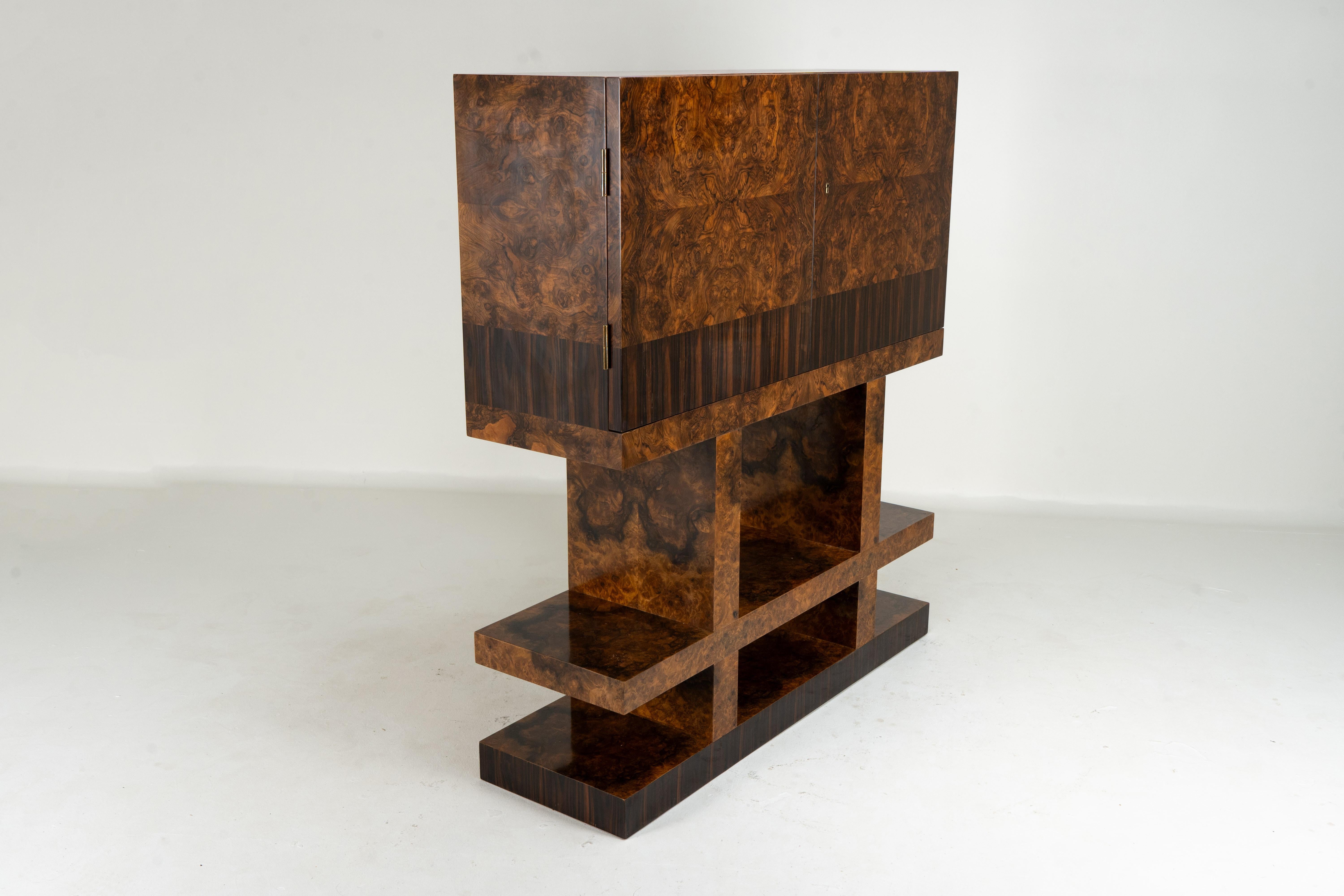 Veneer A Mid-Century Bar Cabinet with Walnut Burl Doors For Sale