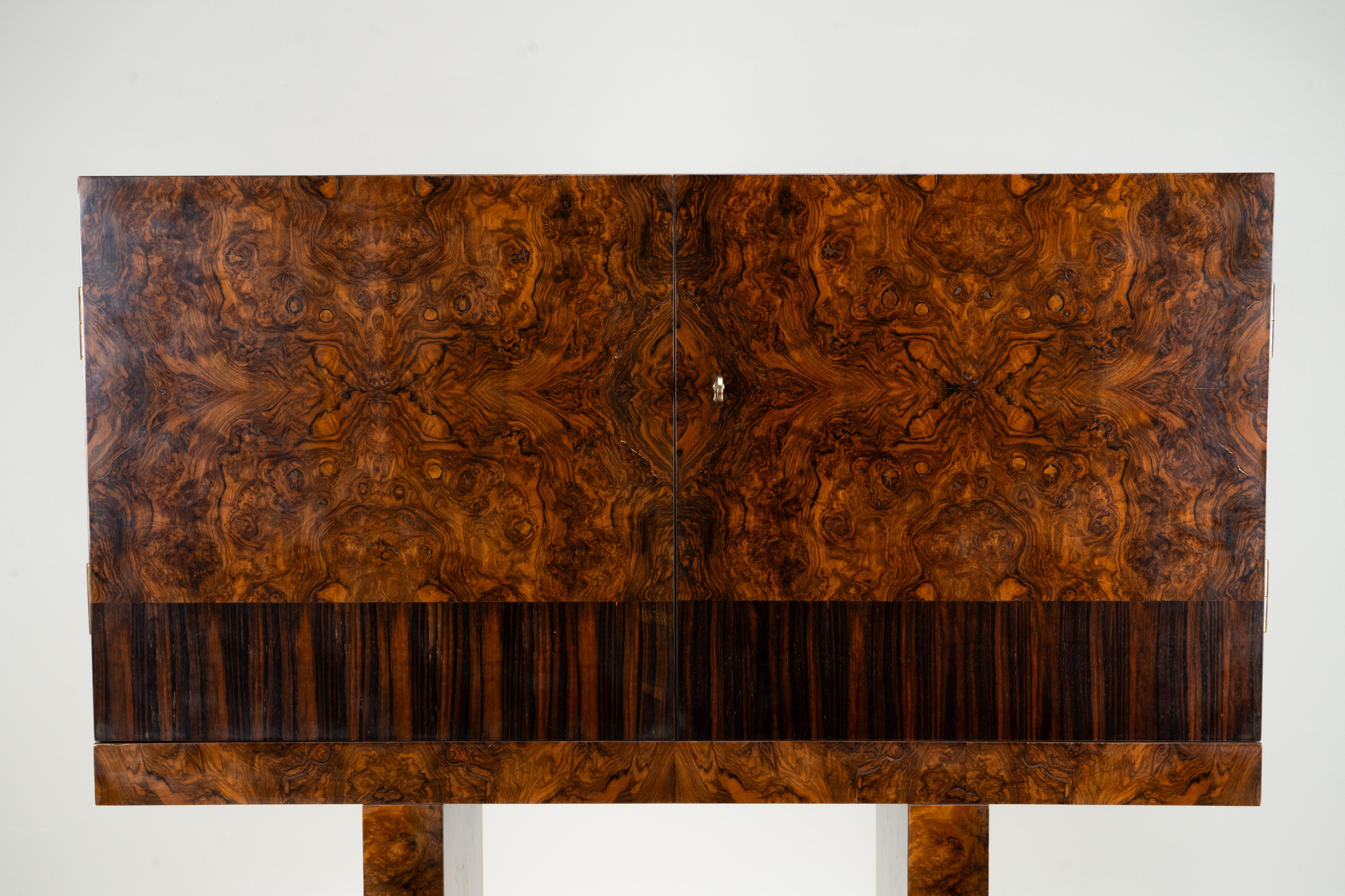 20th Century A Mid-Century Bar Cabinet with Walnut Burl Doors For Sale