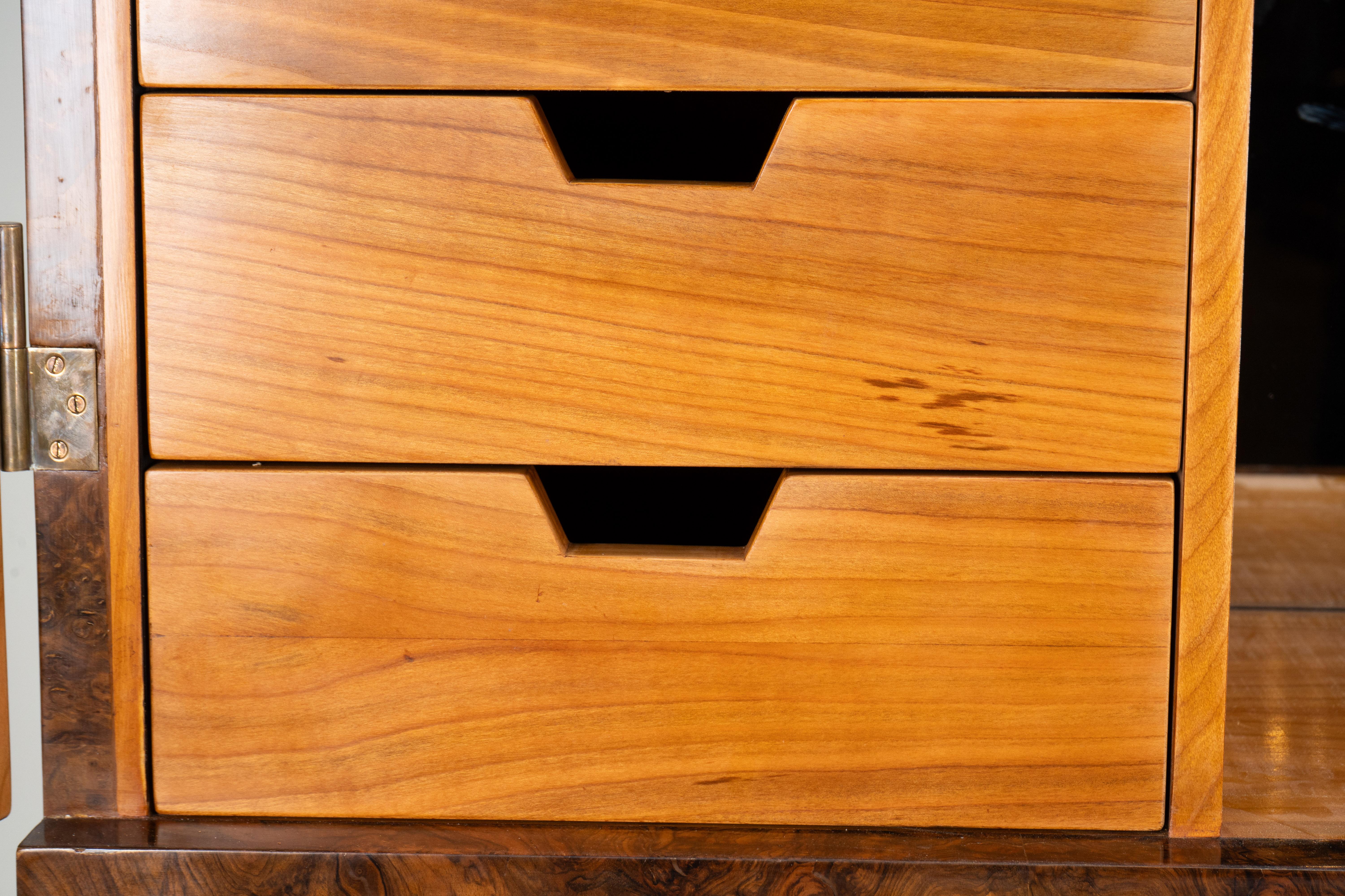 A Mid-Century Bar Cabinet with Walnut Burl Doors For Sale 1