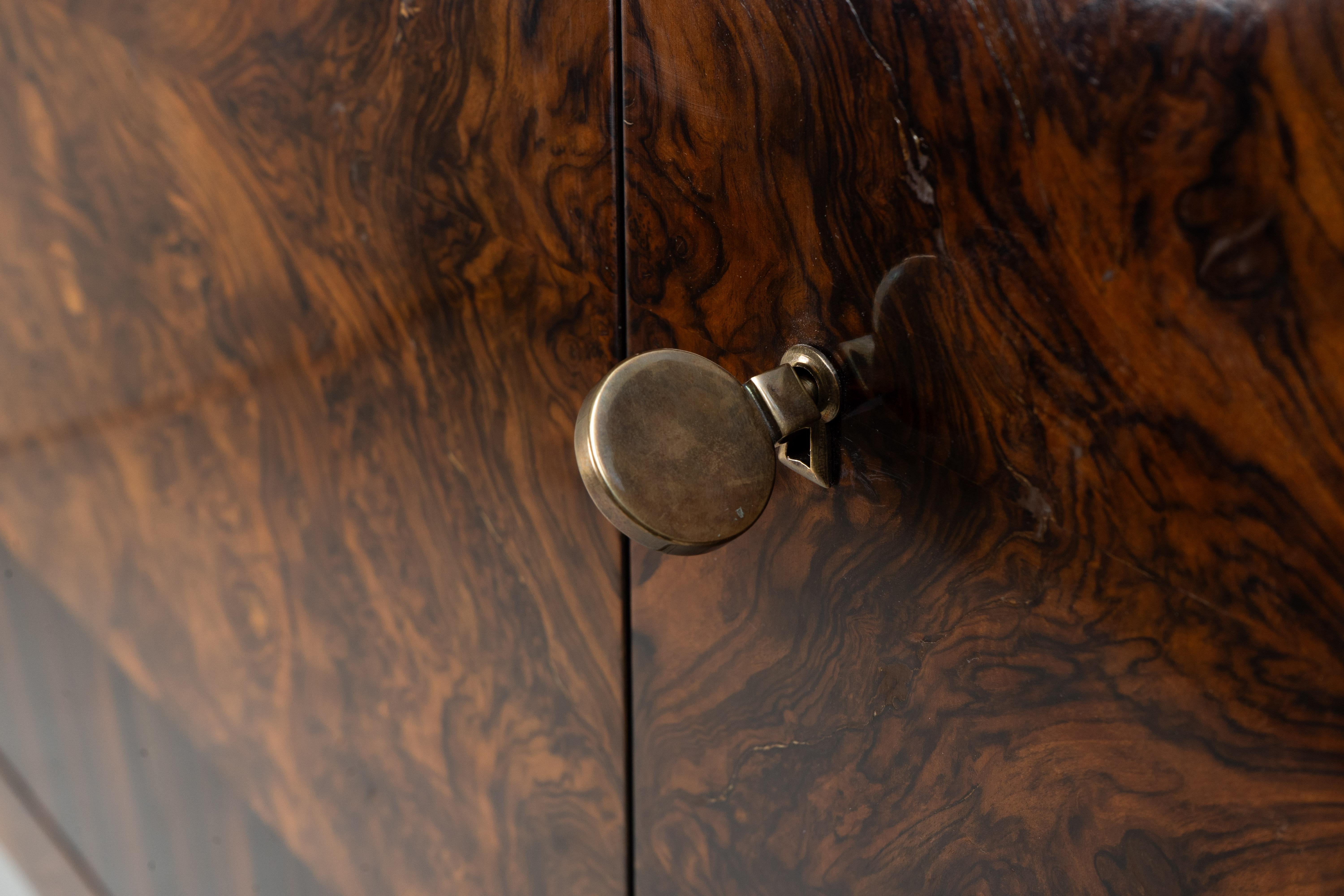 A Mid-Century Bar Cabinet with Walnut Burl Doors For Sale 3