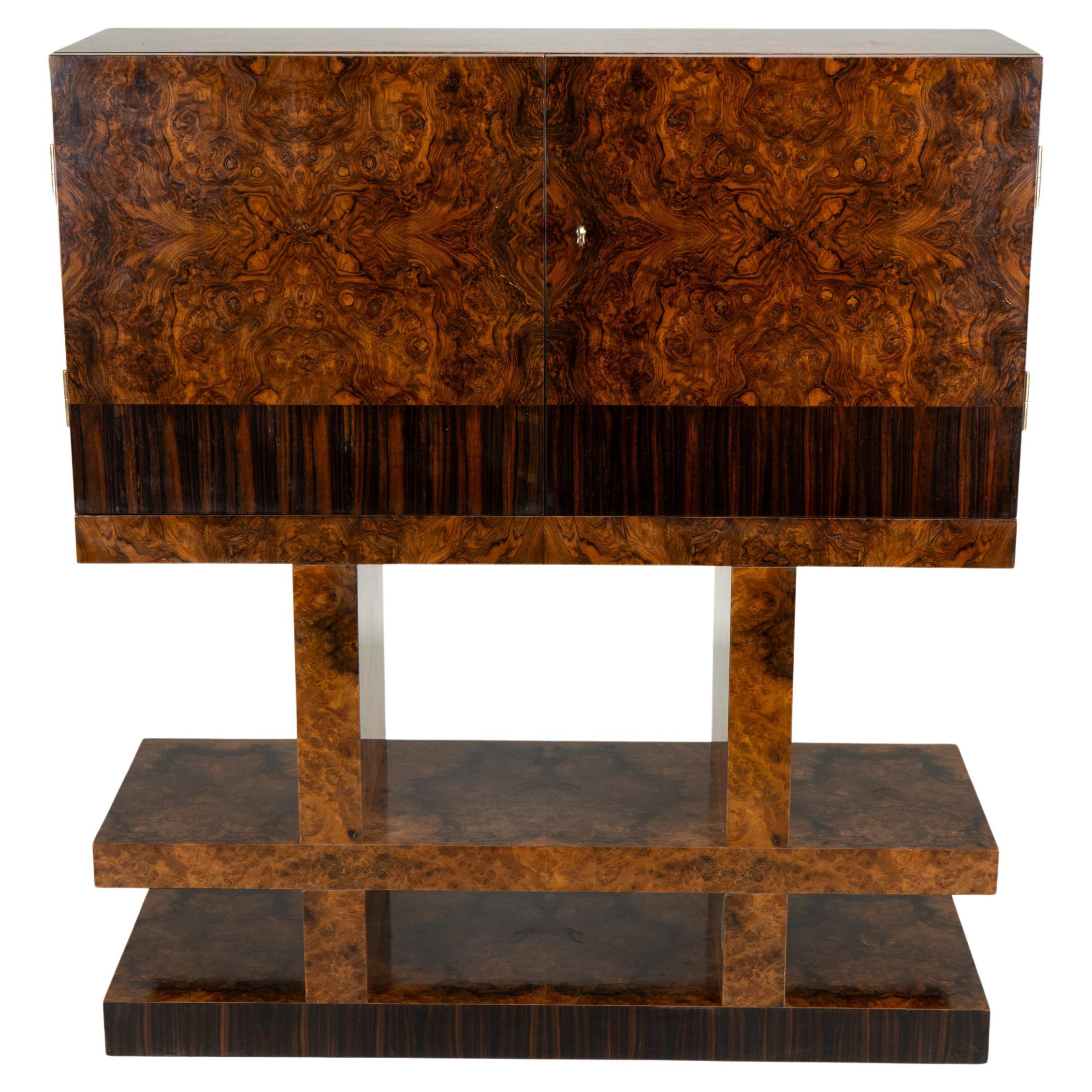 A Mid-Century Bar Cabinet with Walnut Burl Doors For Sale