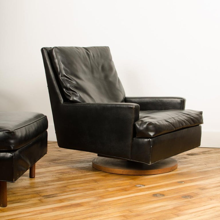 MidCentury Black Leather Reclining Lounge Chair with Ottoman by M