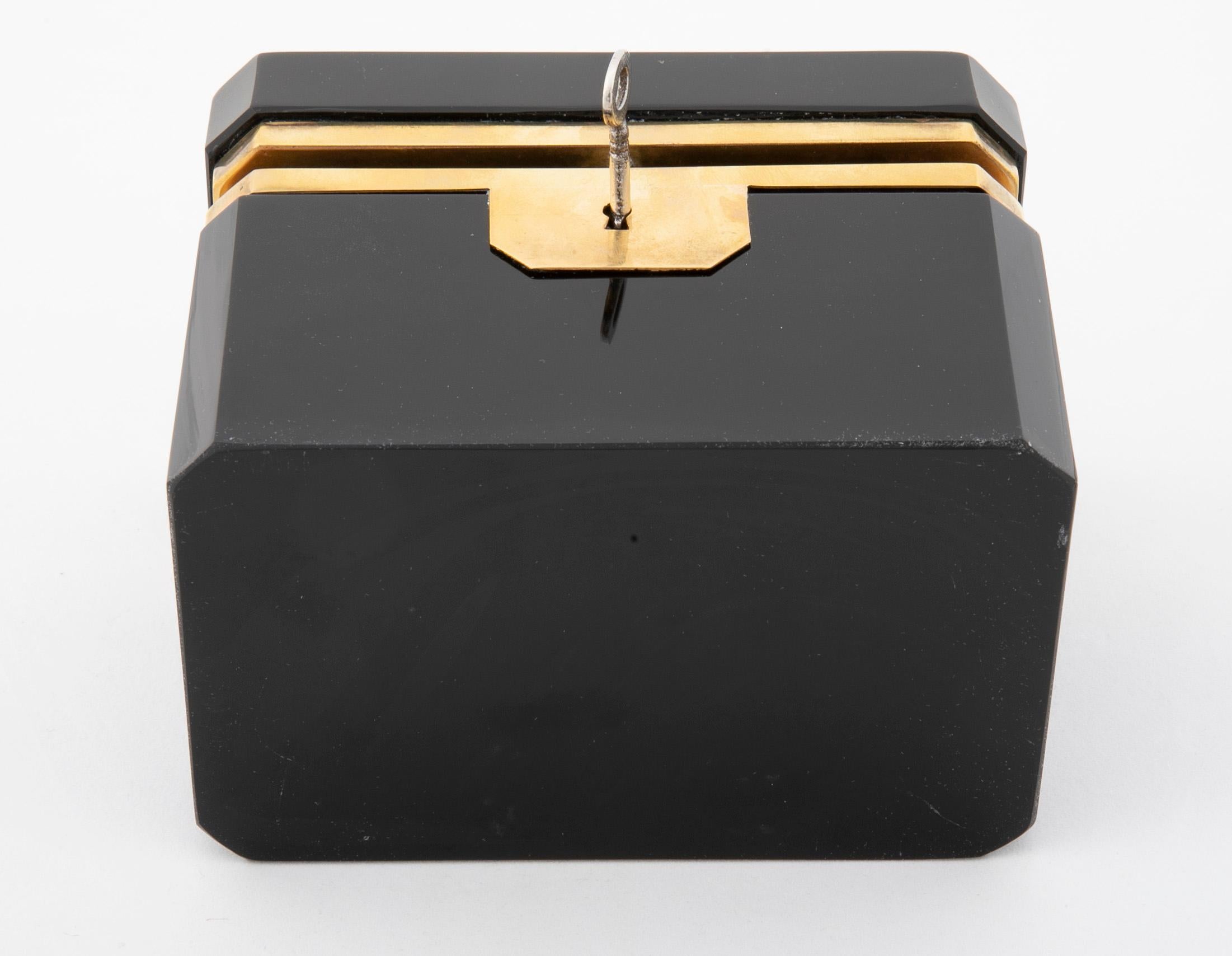 Midcentury Black Opaline Glass Box with Original Key 5
