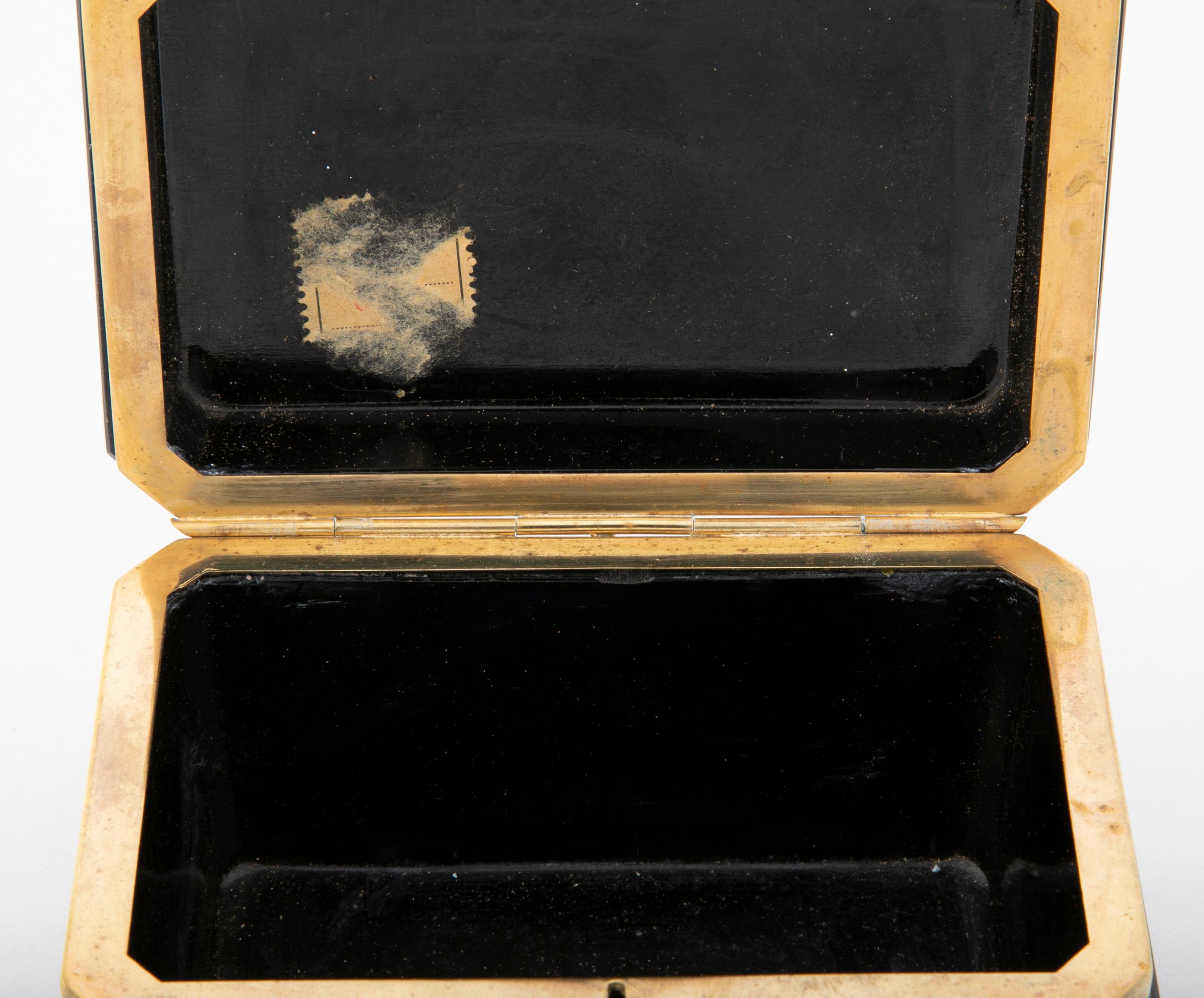 Midcentury Black Opaline Glass Box with Original Key 1