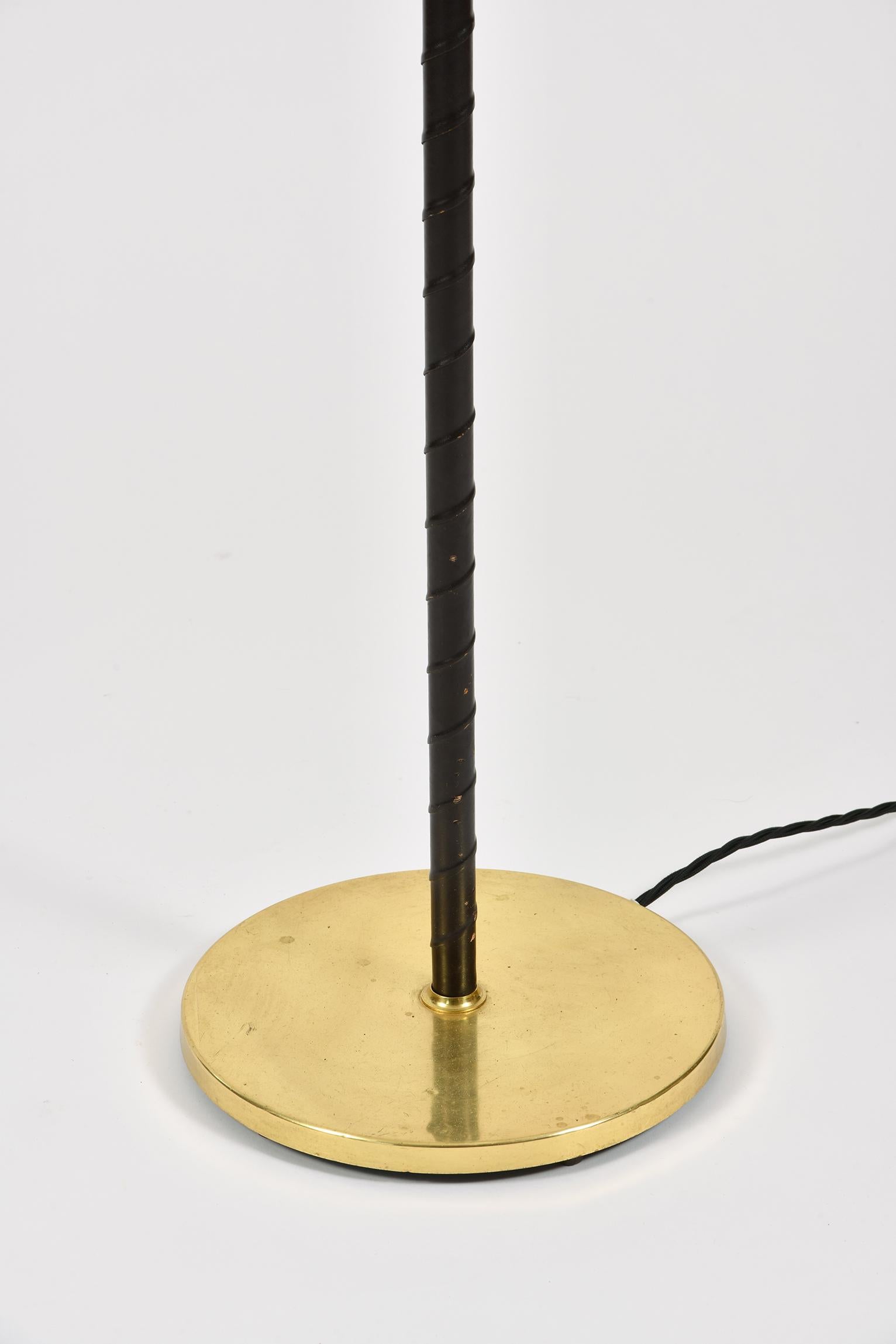 Mid-Century Modern Midcentury Brass and Black Leather Floor Lamp