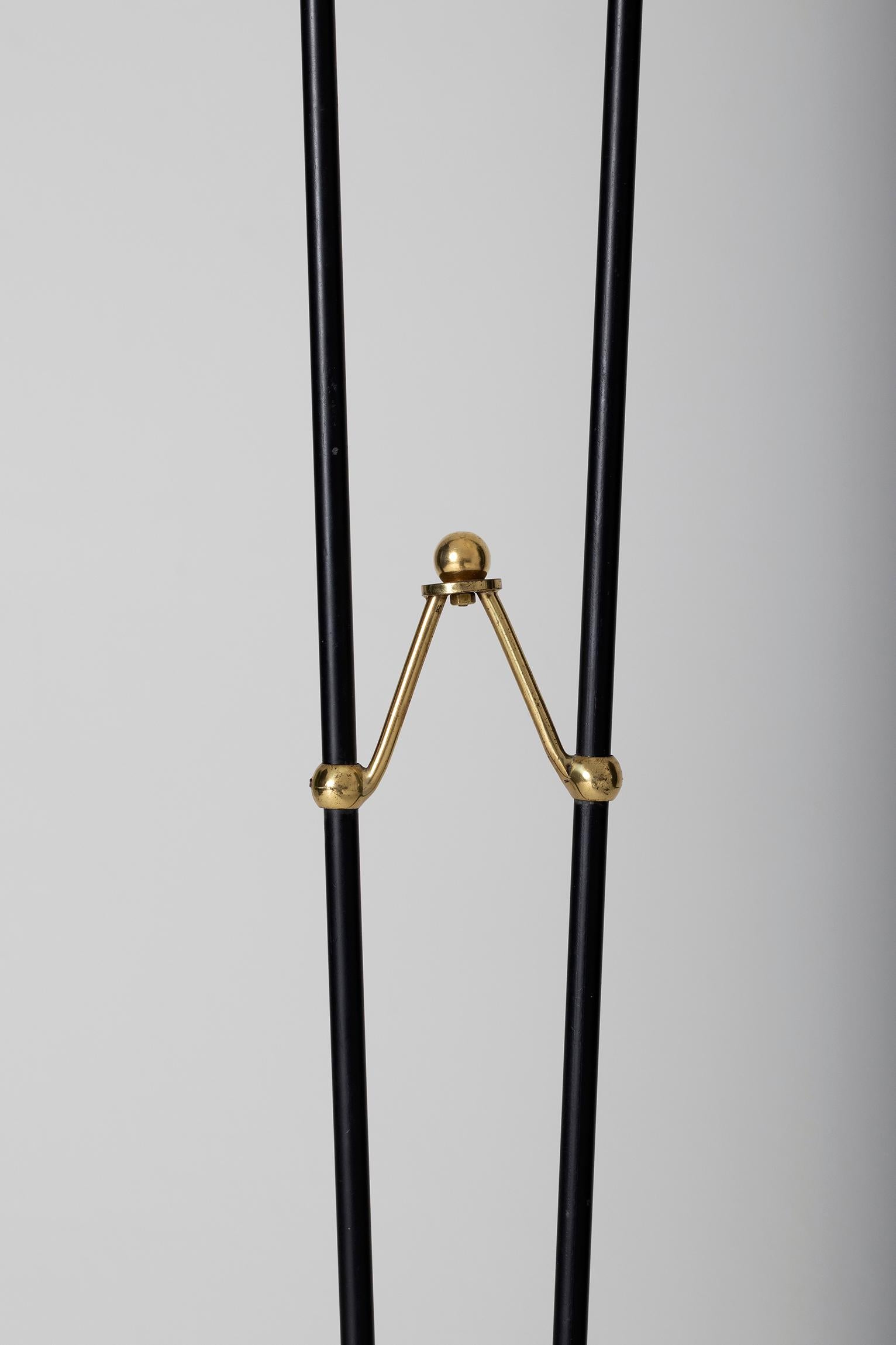 French Midcentury Brass and Black Two-Arm Floor Lamp