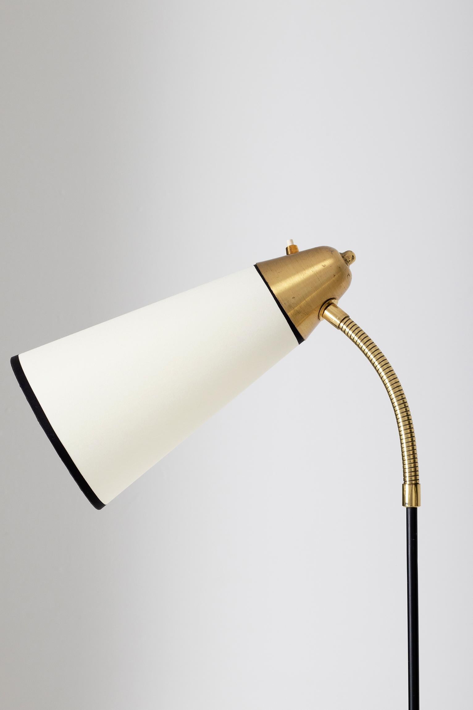 Cotton Midcentury Brass and Black Two-Arm Floor Lamp