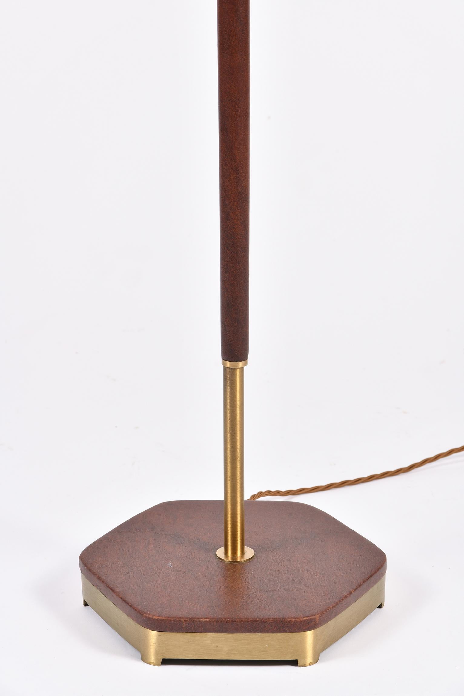 Mid-Century Modern Midcentury Brass and Brown Leather Floor Lamp