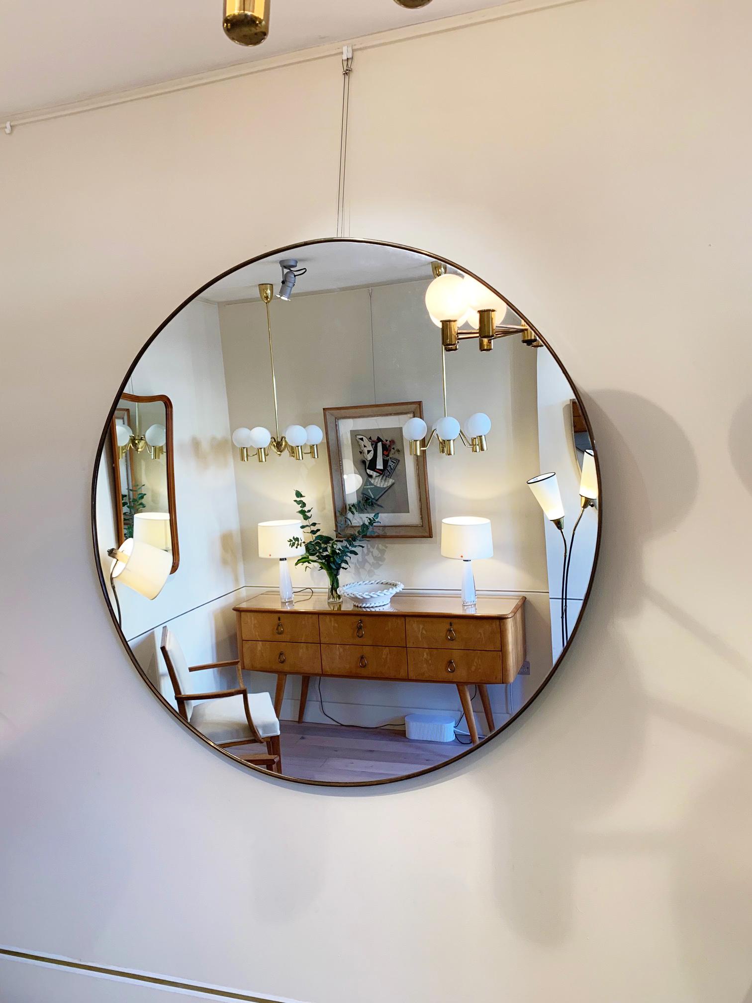 Mid-Century Modern Midcentury Brass Framed Circular Mirror