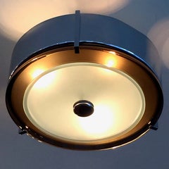 A mid-century chrome and glass Italian ceiling flush mount light, plafonniere
