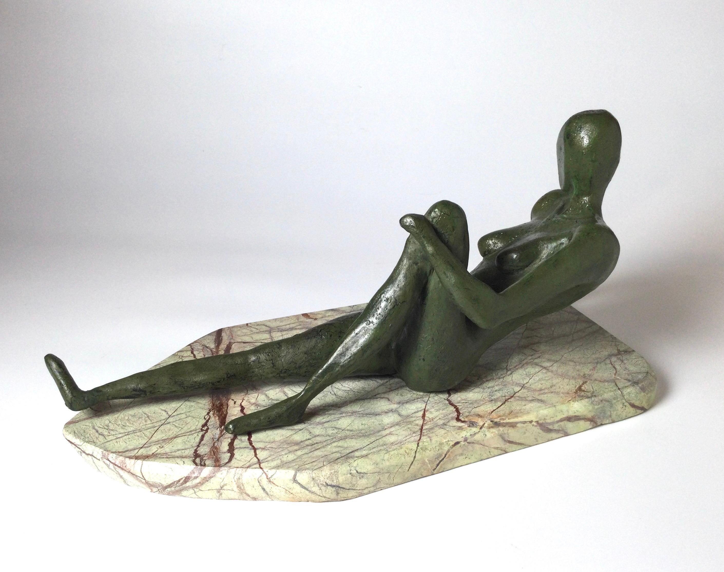 Painted Mid Century Cubist Sculpture, Reclining Woman For Sale