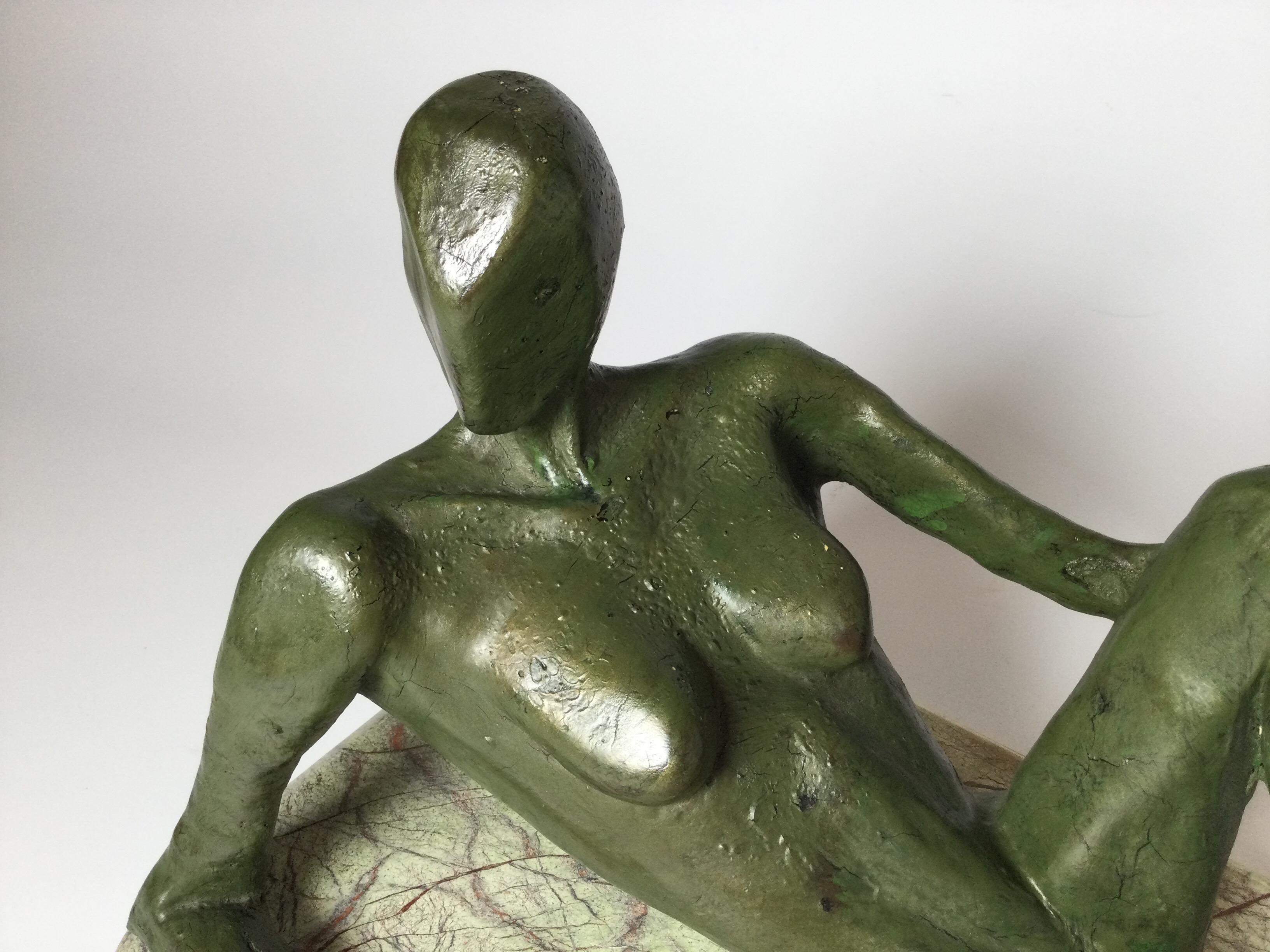Mid-20th Century Mid Century Cubist Sculpture, Reclining Woman For Sale