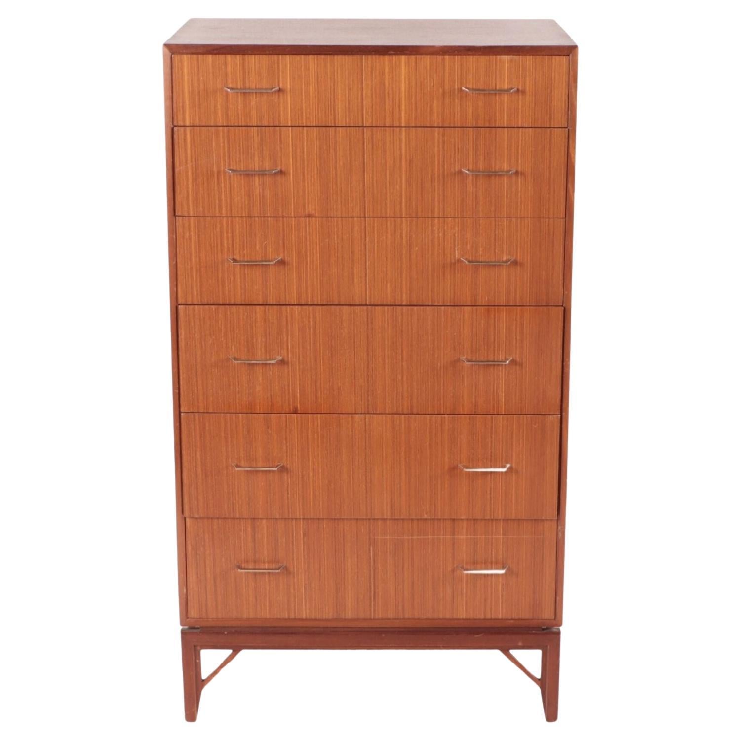 Midcentury Danish Teak Wood Six Drawer Highboy Dresser, circa 1950