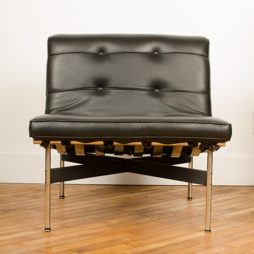 Mid-20th Century Mid-Century Designed Black Leather Lounge Chair, 1952