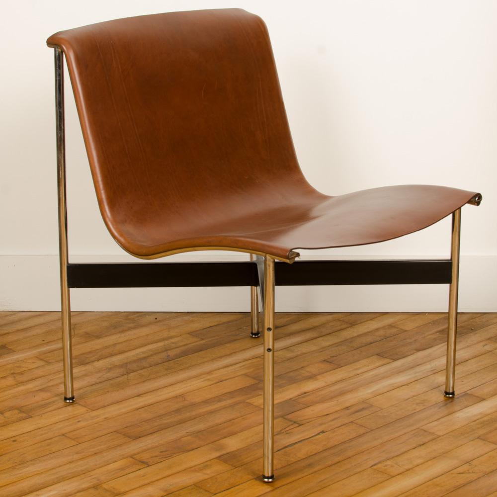 Mid-Century Modern Katavolos Littell, and Kelley design. Leather with bronze finish chair. 