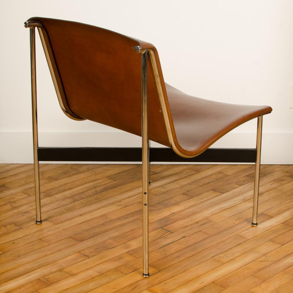 Katavolos Littell, and Kelley design. Leather with bronze finish chair.  In Good Condition In Philadelphia, PA