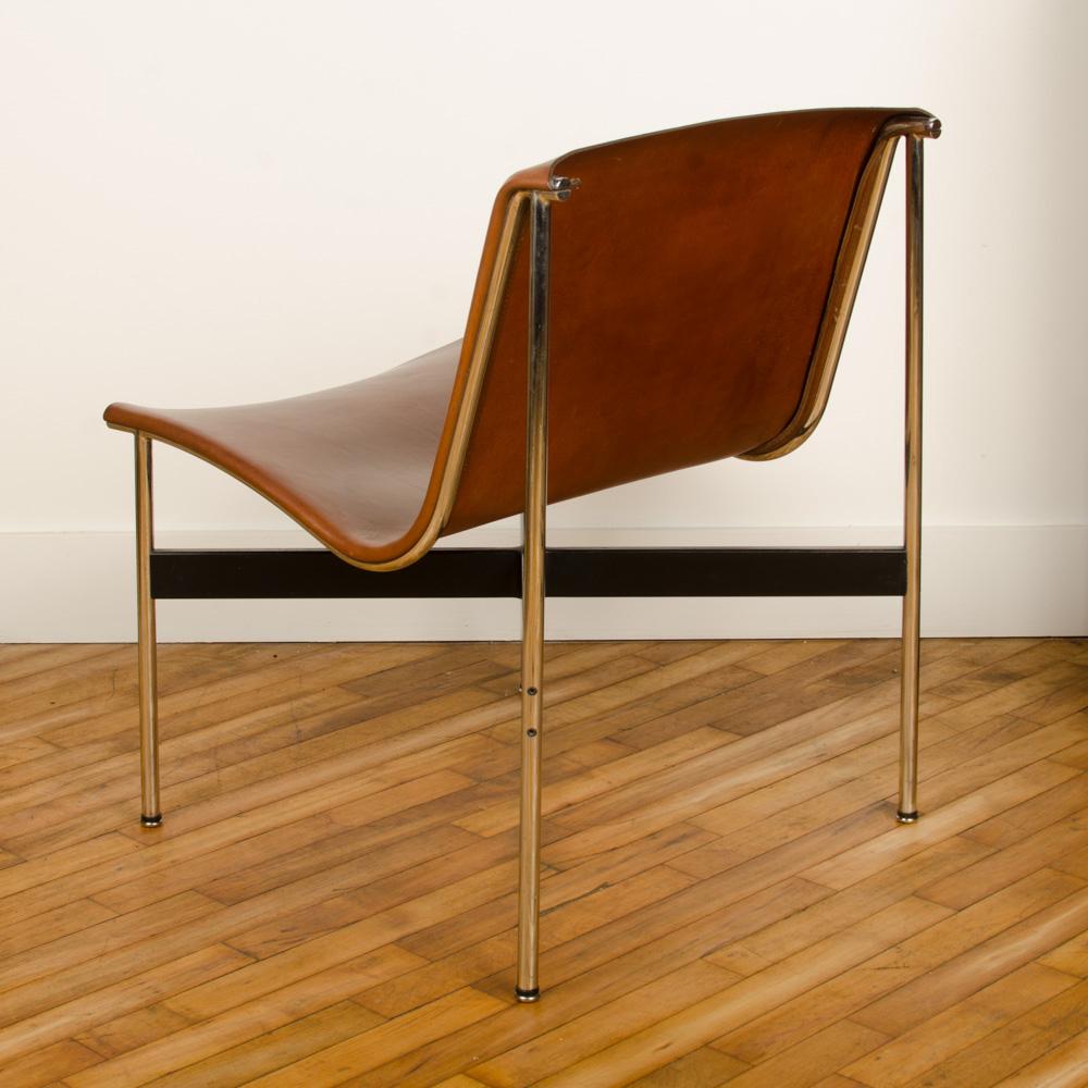 Contemporary Katavolos Littell, and Kelley design. Leather with bronze finish chair. 