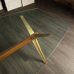 Midcentury Dining Room or Conference Table, Brass and Wood X-Base, C 1950