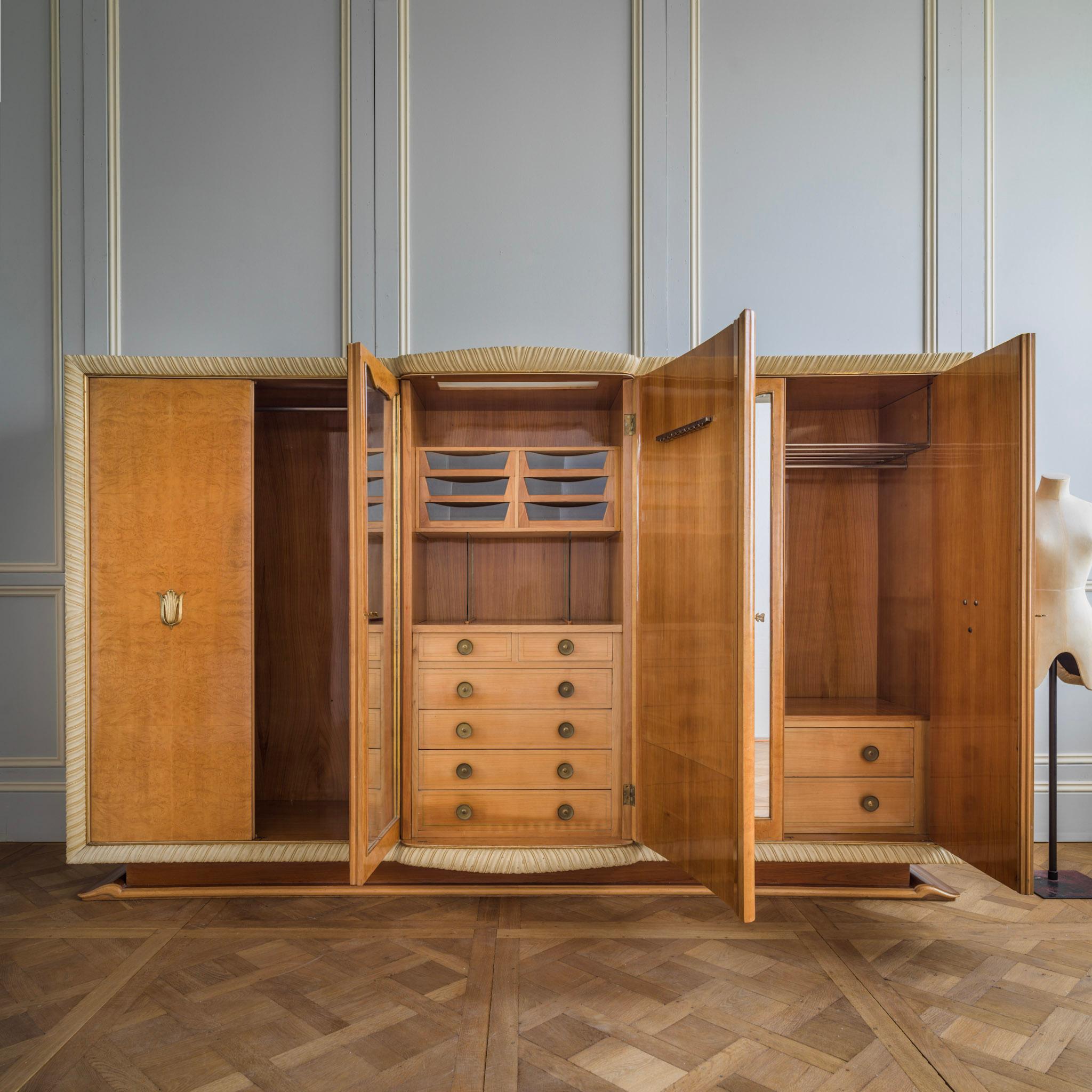 Italian Mid Century Early 1940's Art Deco Wardrobe Made in Burr Elm Wood Veneer