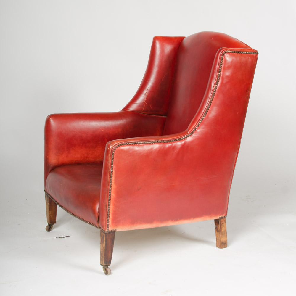 Mid-Century Modern Mid Century English Red Leather Club Wingback Armchair, circa 1960