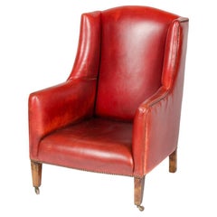 Mid Century English Red Leather Club Wingback Armchair, circa 1960