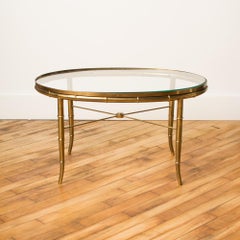 Mid-Century Faux Bamboo Oval Brass Table with Glass Top, C 1950