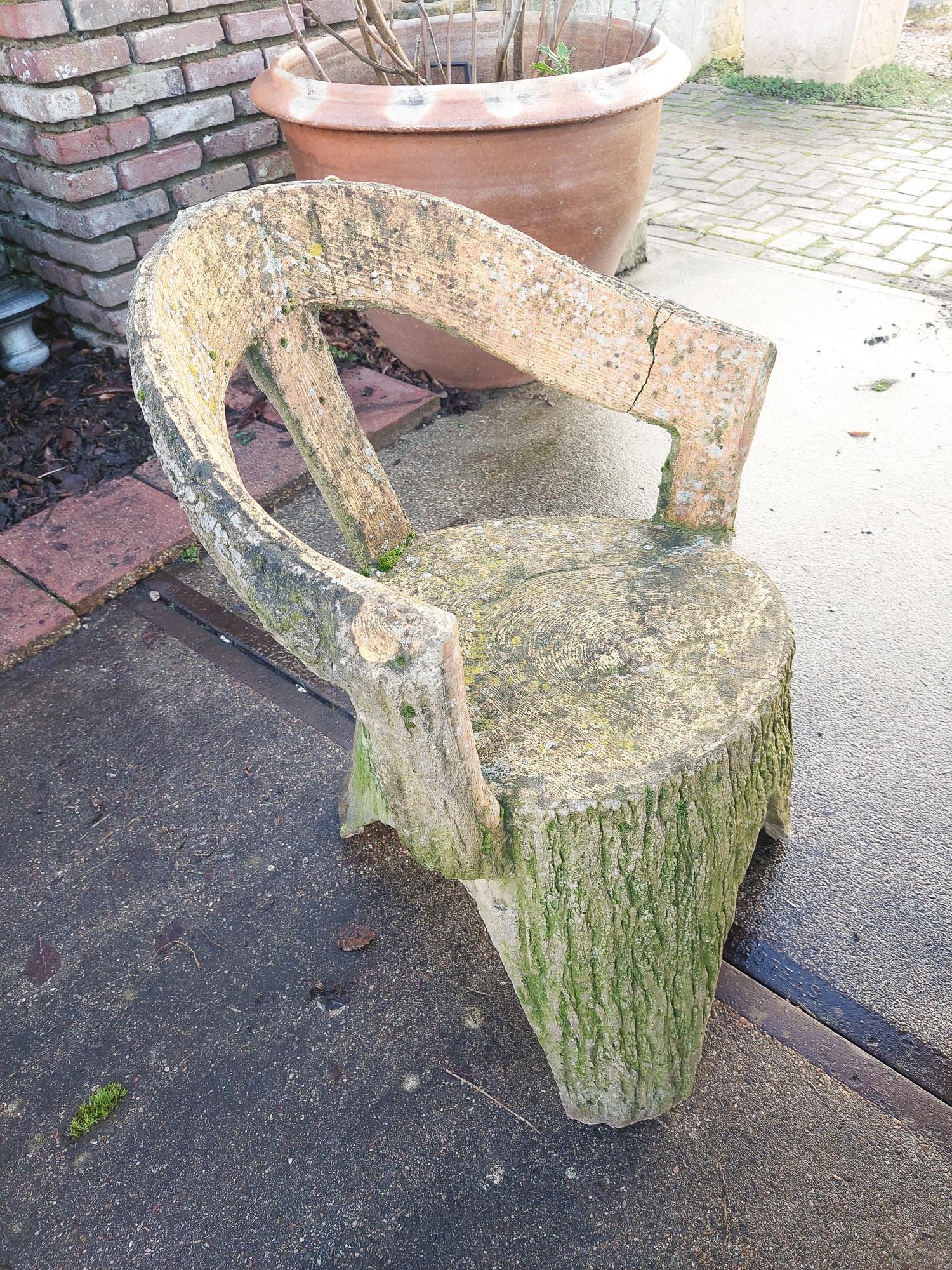 Concrete Mid-Century Faux Bois Stone Garden Table and Chairs