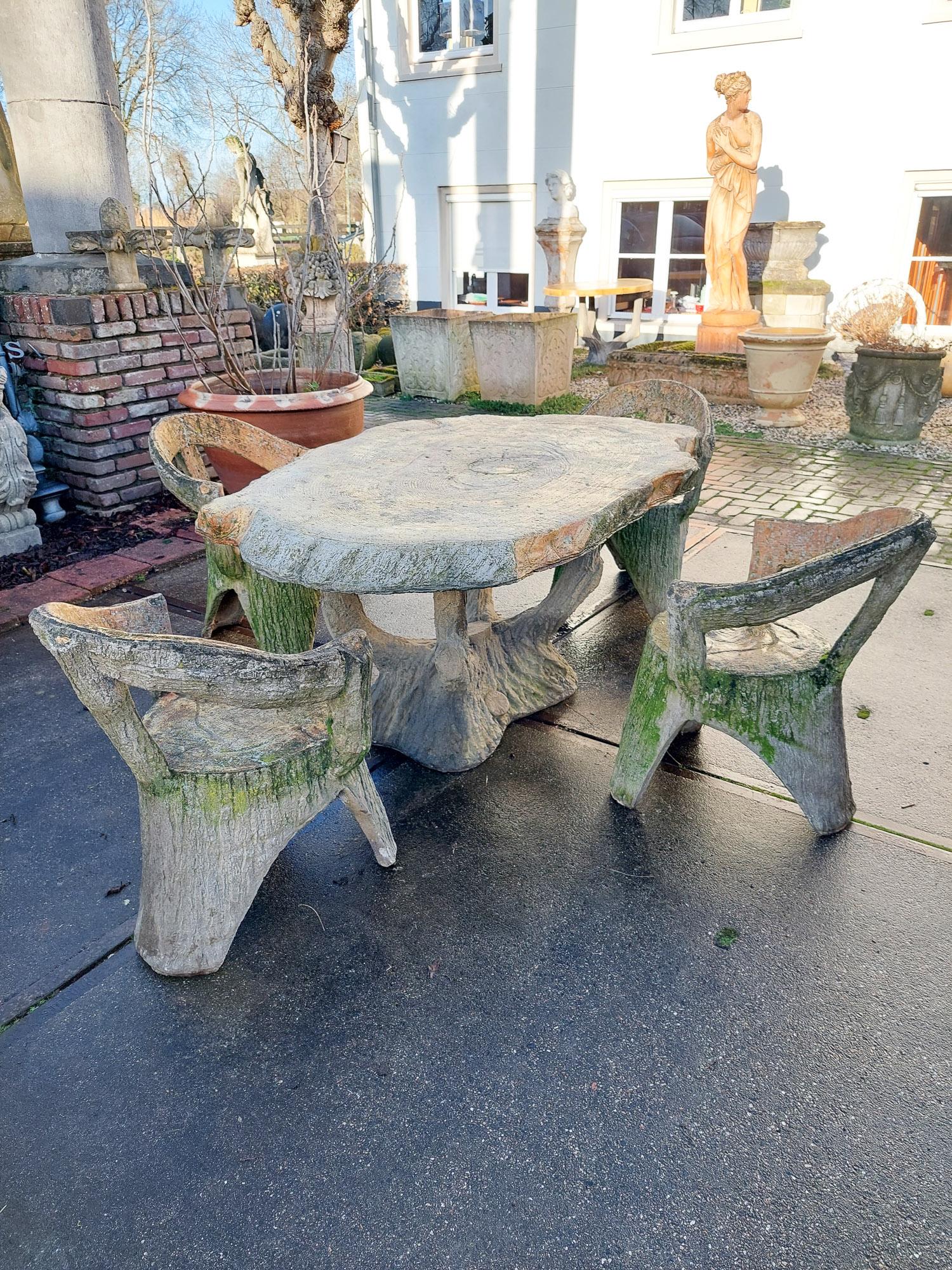 Mid-Century Faux Bois Stone Garden Table and Chairs 1