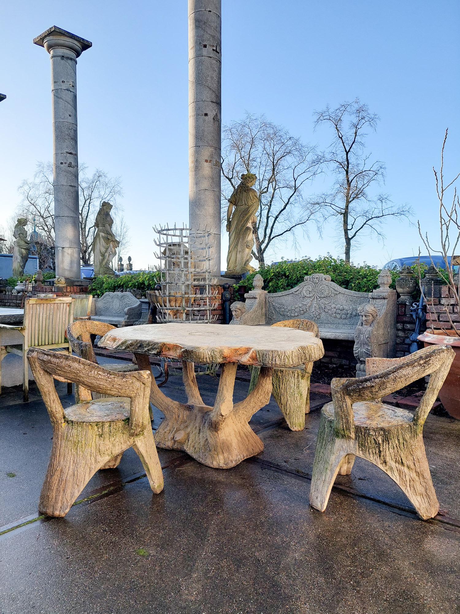 Mid-Century Faux Bois Stone Garden Table and Chairs In Good Condition In Baambrugge, NL