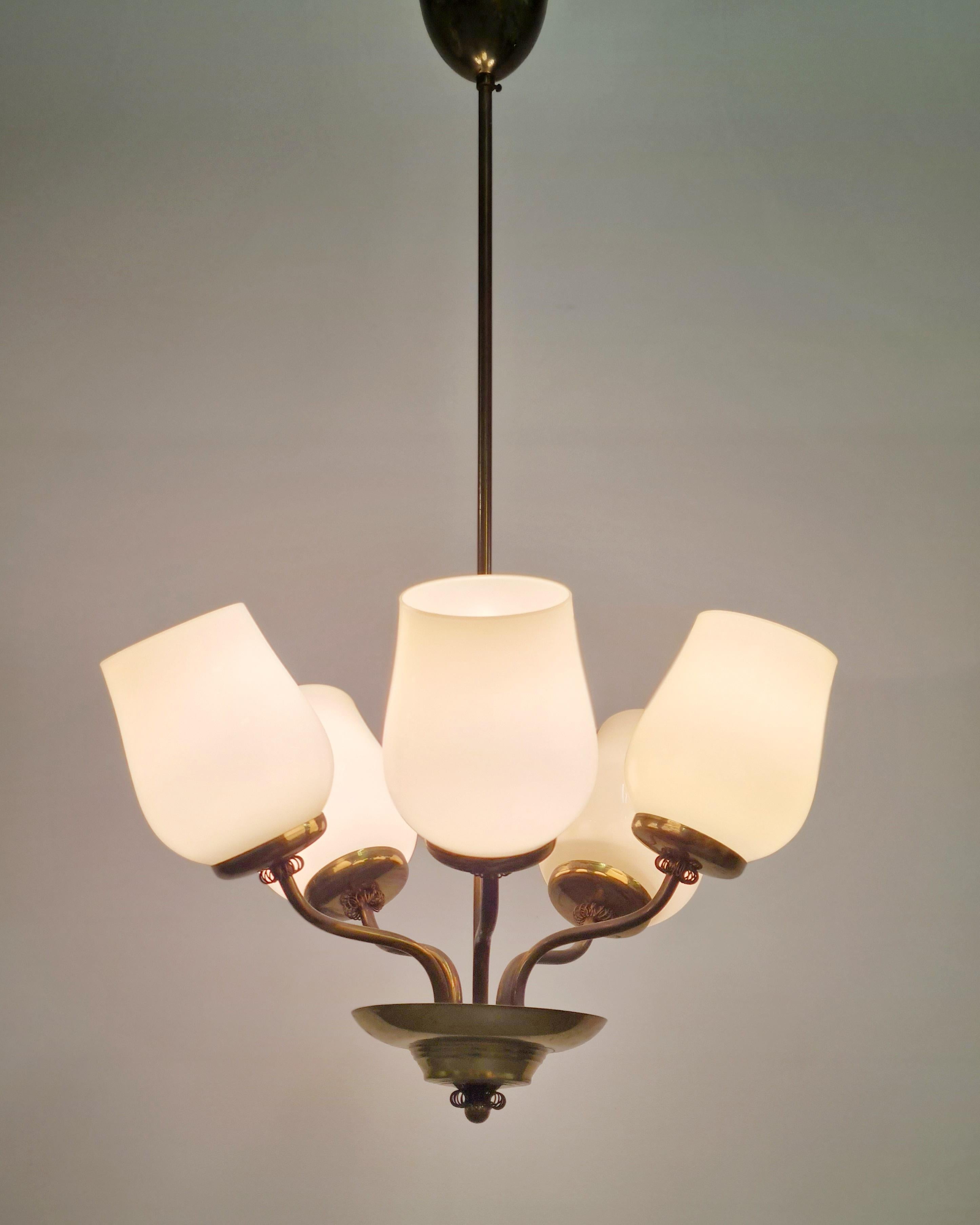 Lampe design finlandaise du milieu du siècle en laiton et verre, Saariston Valaisin Oy, années 1950 1