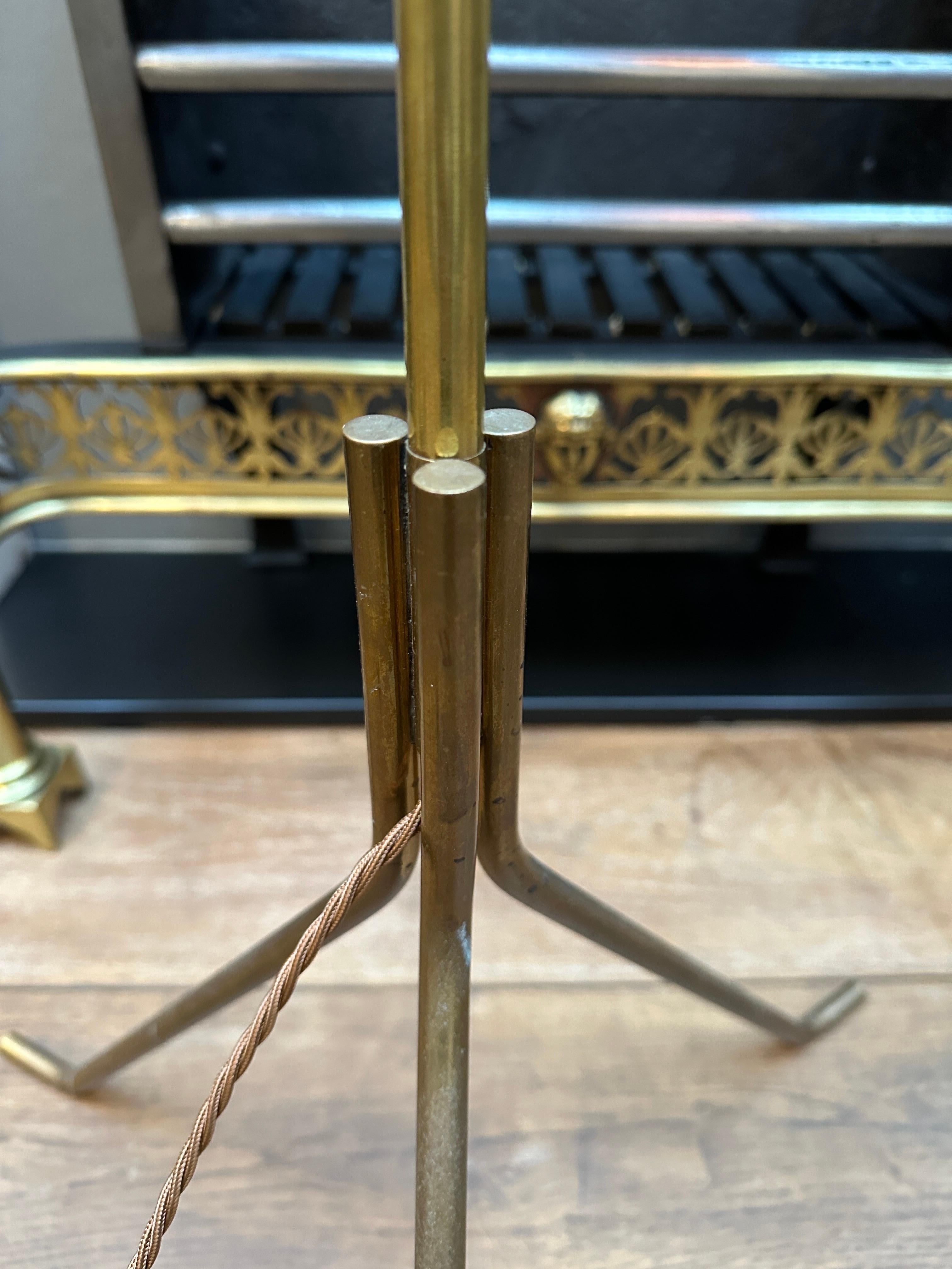 A  Mid Century French Brass  Double Coned Tripod Floor lamp  For Sale 6