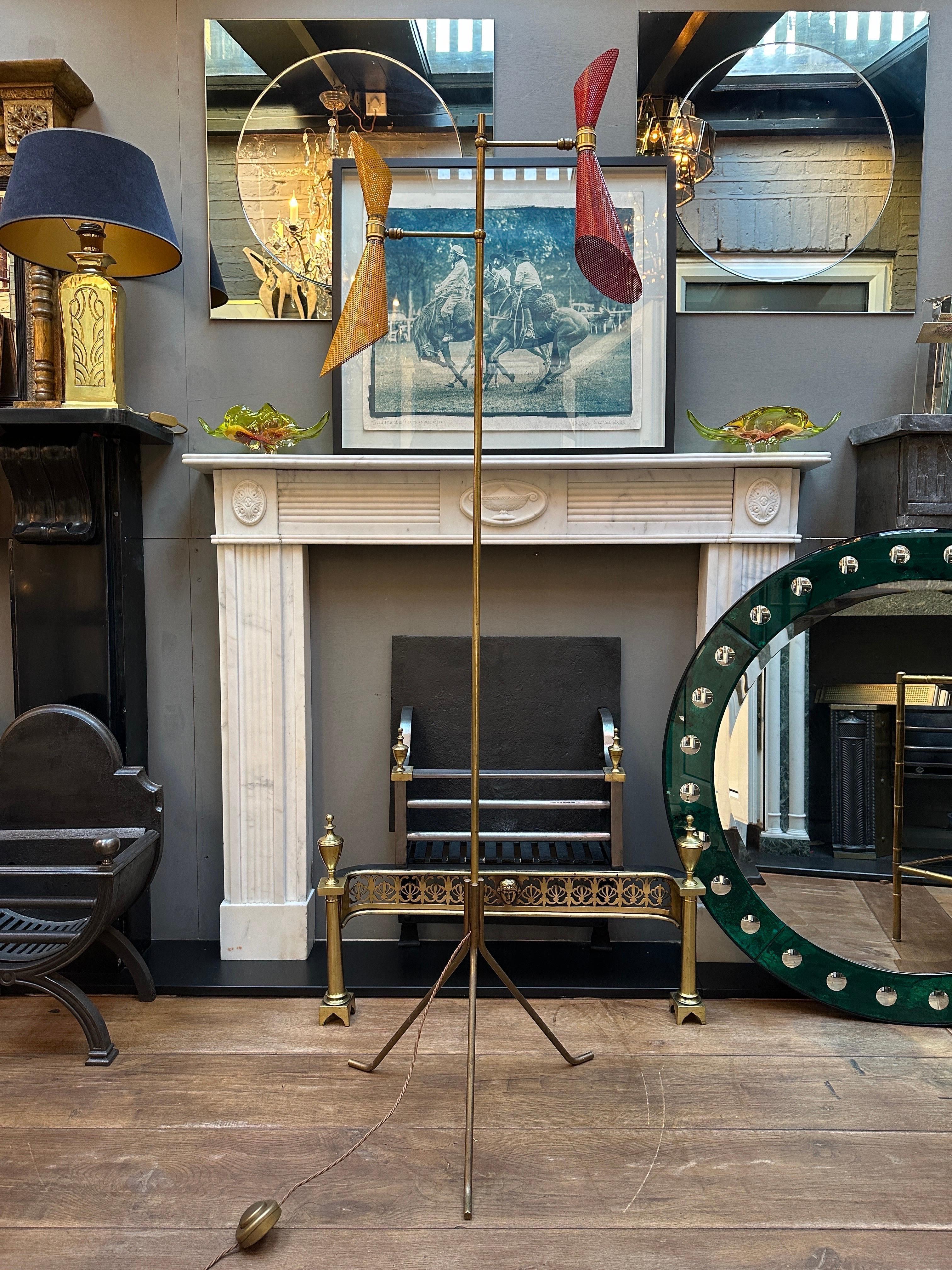 A  Mid Century French Brass  Double Coned Tripod Floor lamp  For Sale 9