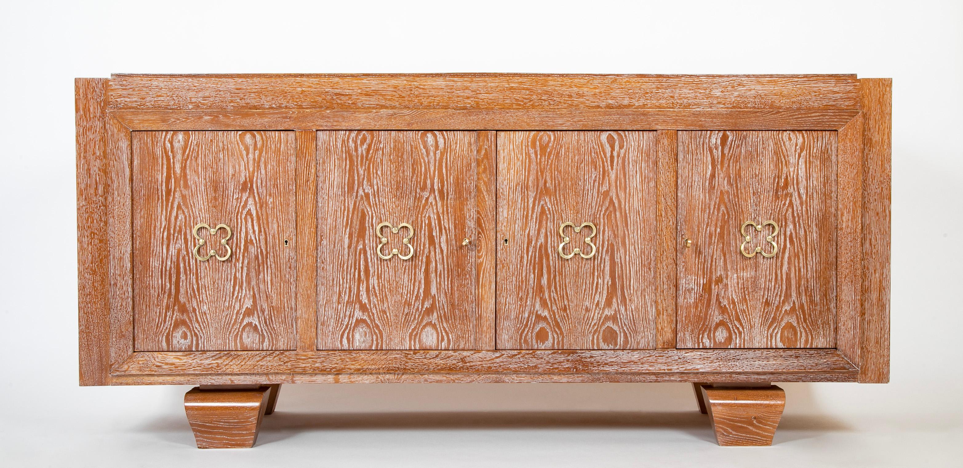 Mid-Century Modern A Mid-Century French Cerused Oak Sideboard In The Manner of Jean Royere For Sale