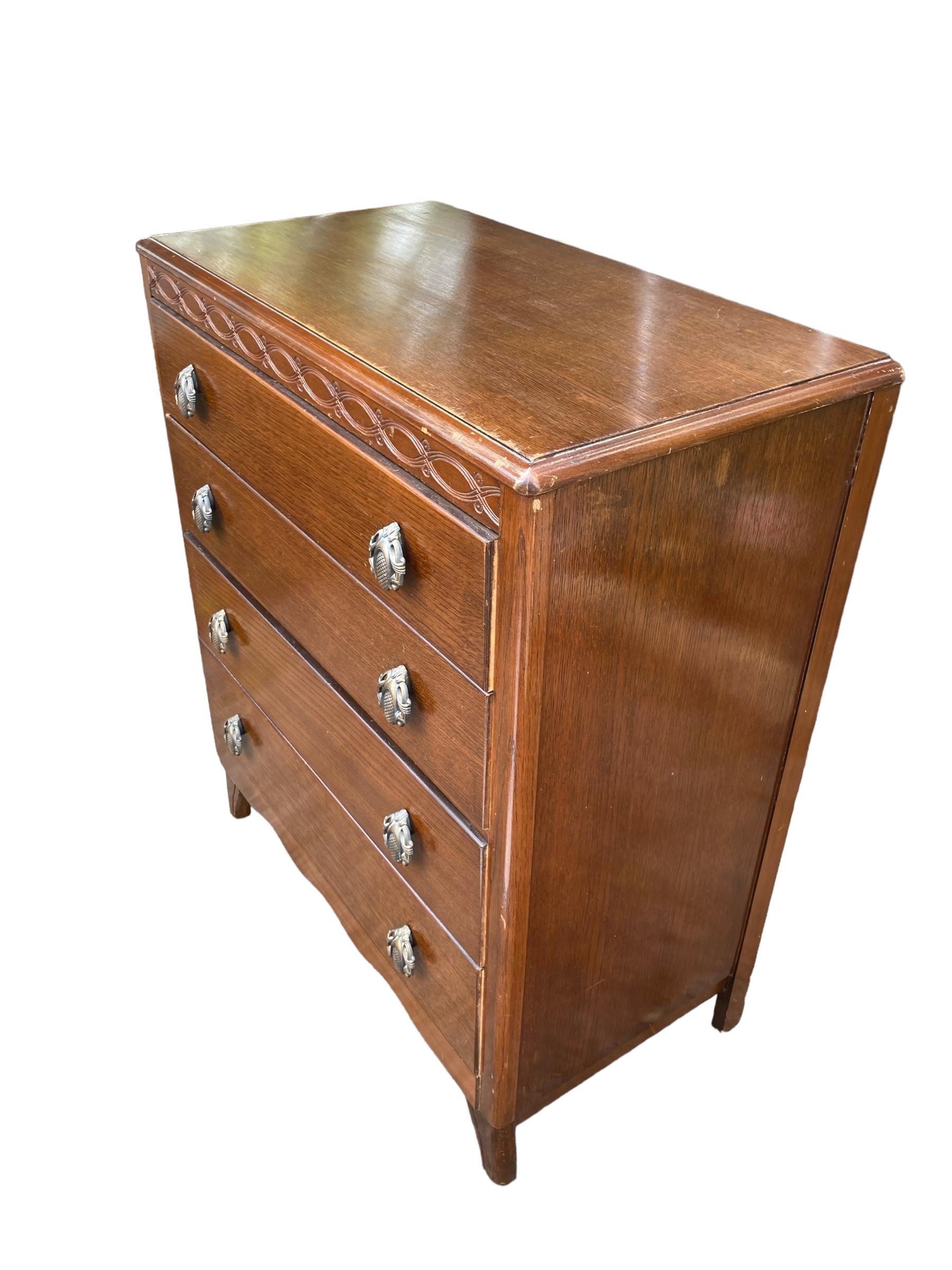 A Mid Century Harris Lebus Style Chest of Drawers Art Deco style handles. For Sale 2