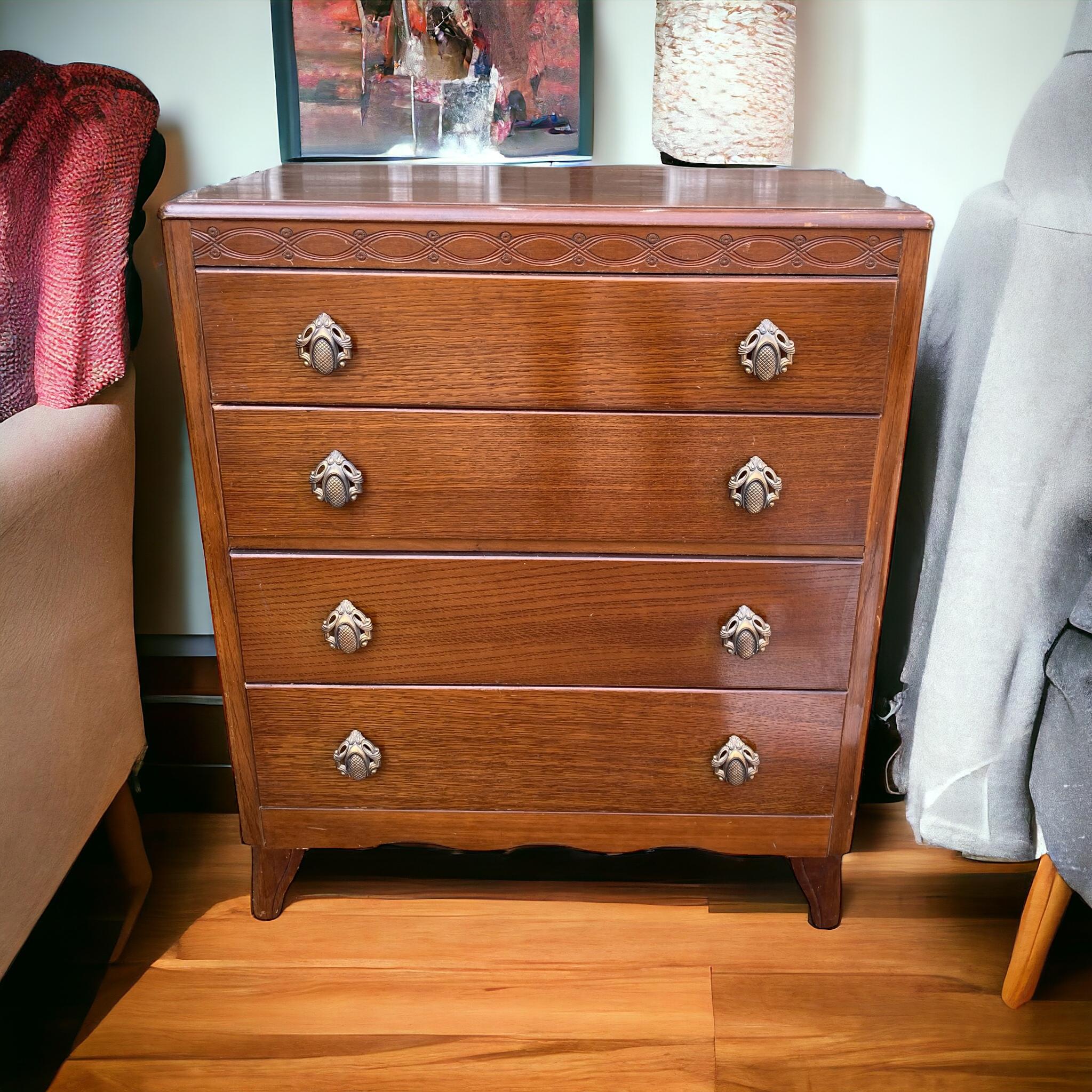 A Mid Century Harris Lebus Style Chest of Drawers Art Deco style handles. For Sale 3