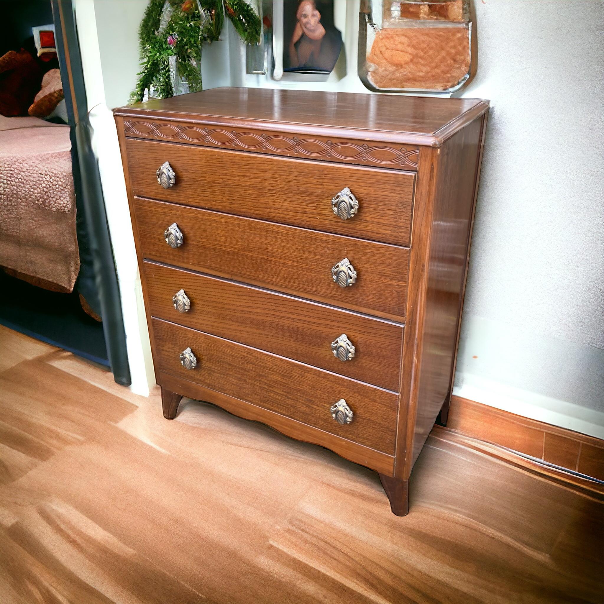 A Mid Century Harris Lebus Style Chest of Drawers Art Deco style handles. For Sale 4