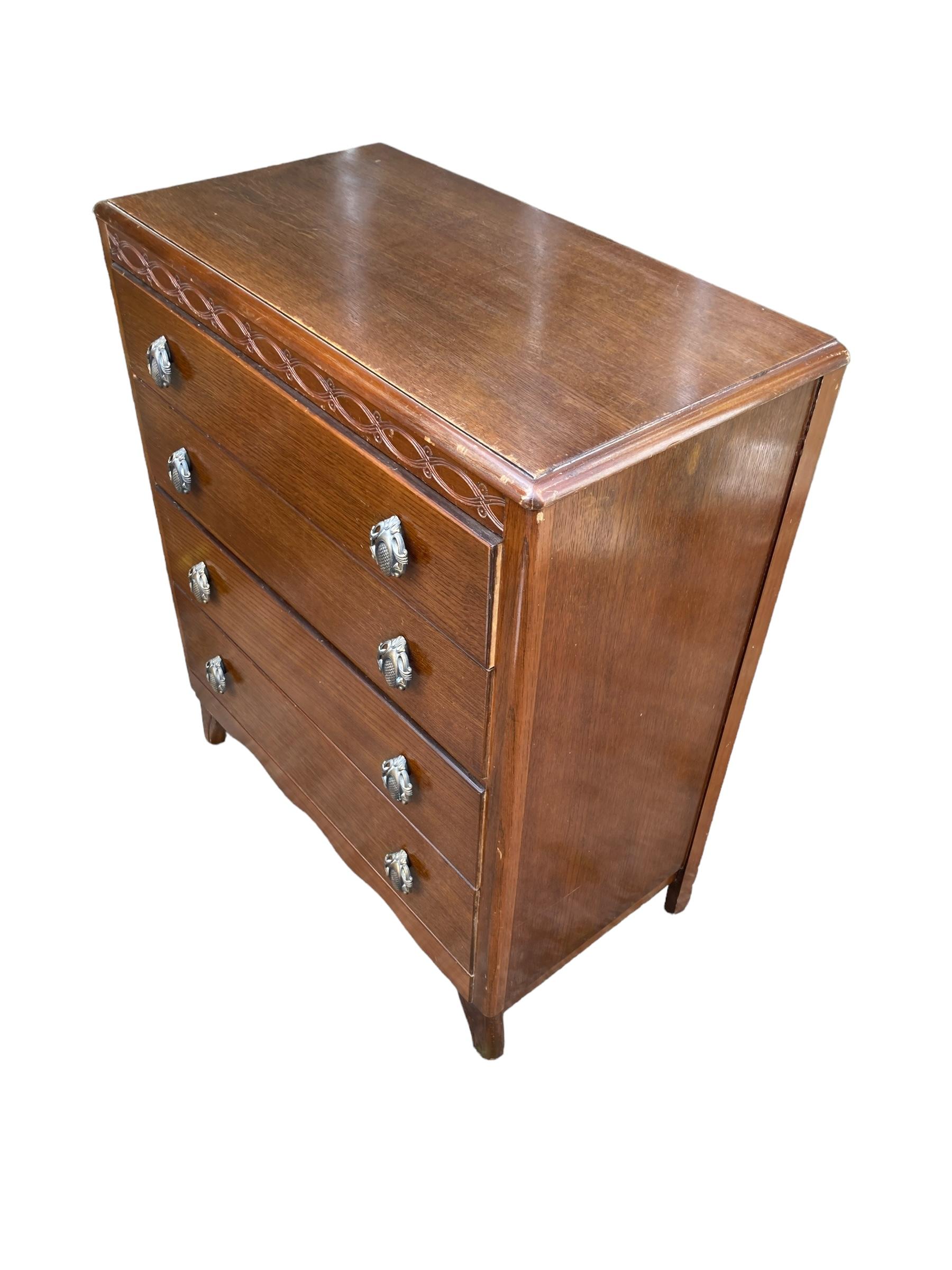 Mid-Century Modern A Mid Century Harris Lebus Style Chest of Drawers Art Deco style handles. For Sale