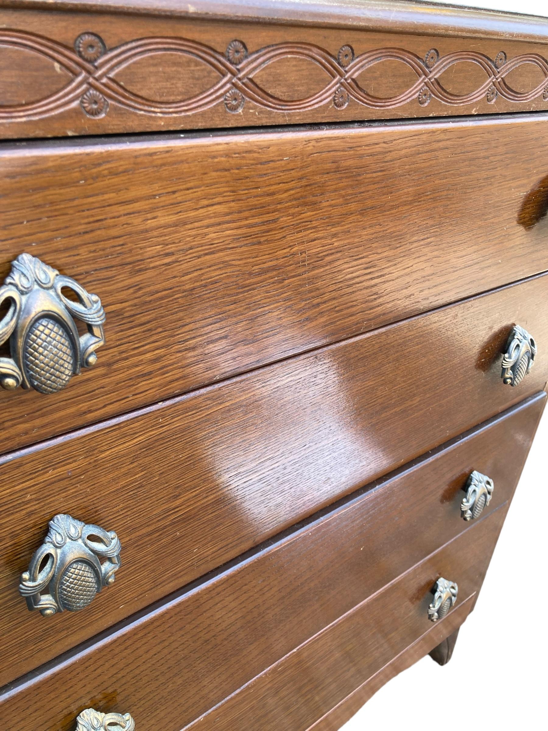 20th Century A Mid Century Harris Lebus Style Chest of Drawers Art Deco style handles. For Sale